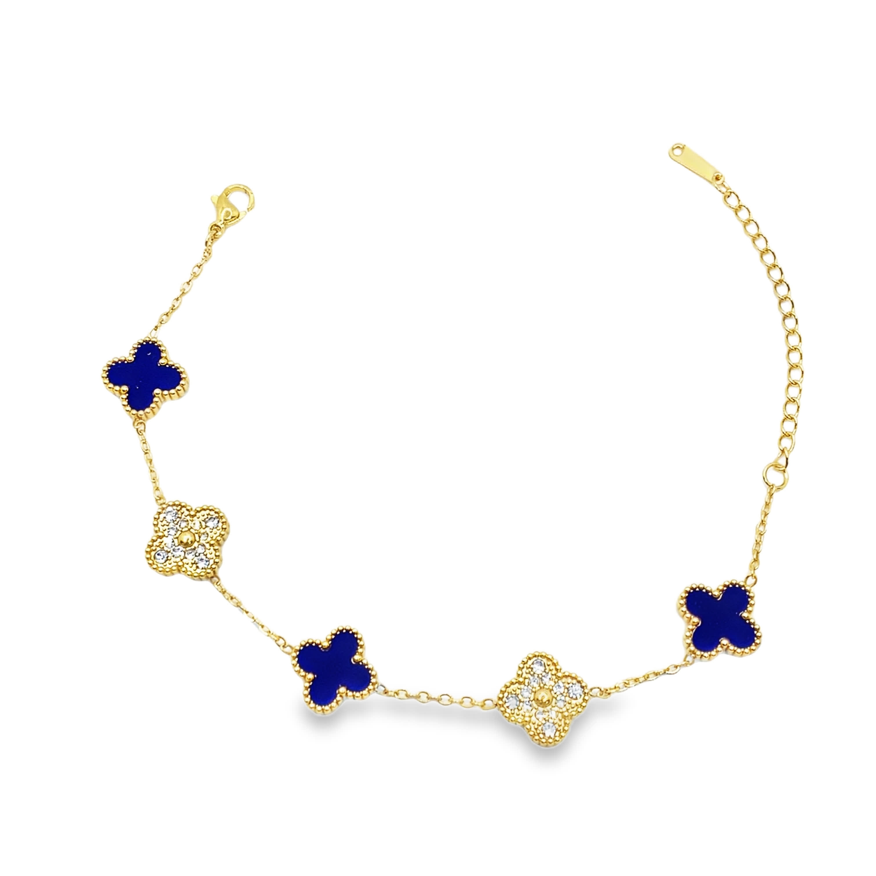 Elegancka bransoletka w kolorze żółtego złota z diamentowymi akcentami koniczyny