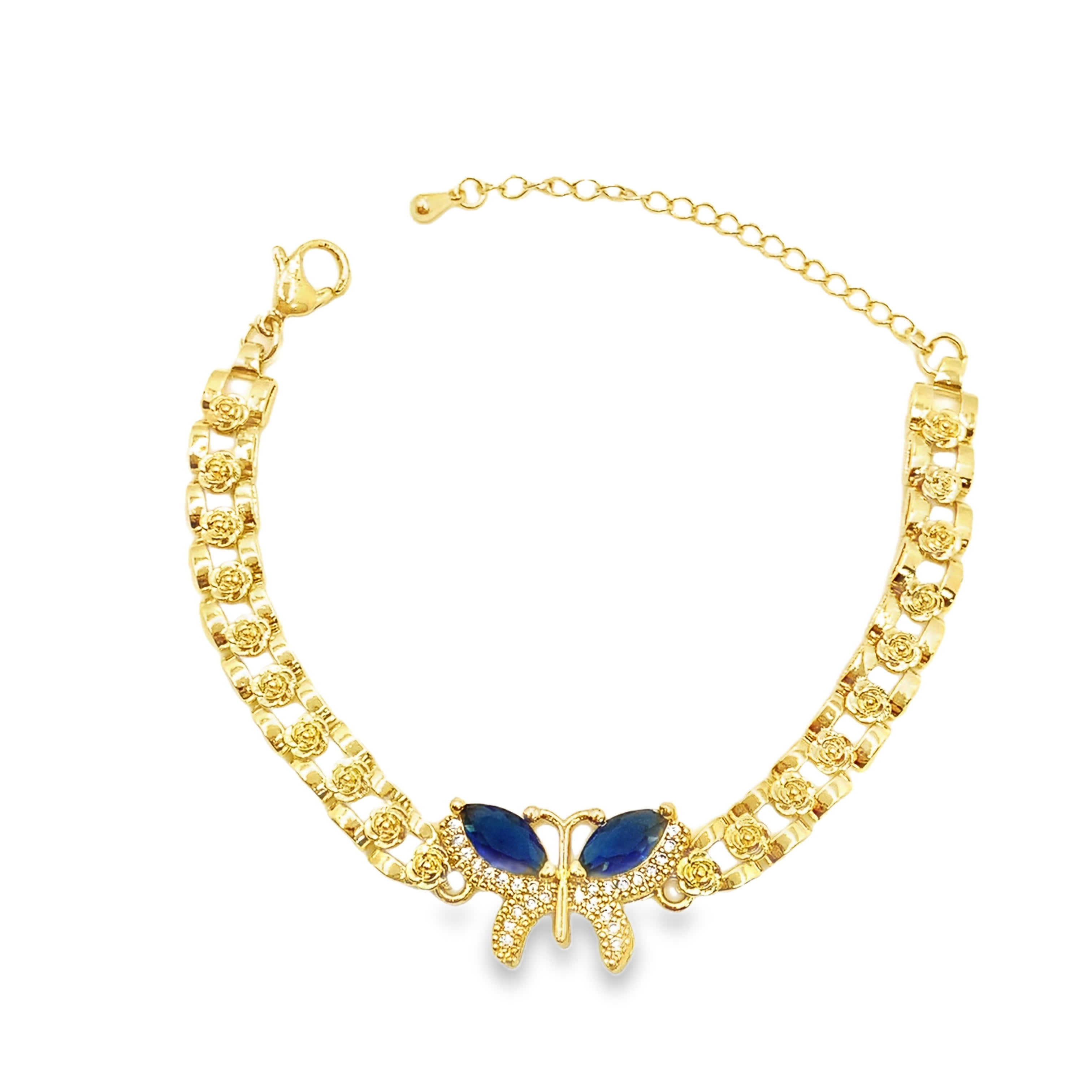 Bransoletka w kolorze żółtego złota z motylem z głęboko niebieskiego szafiru