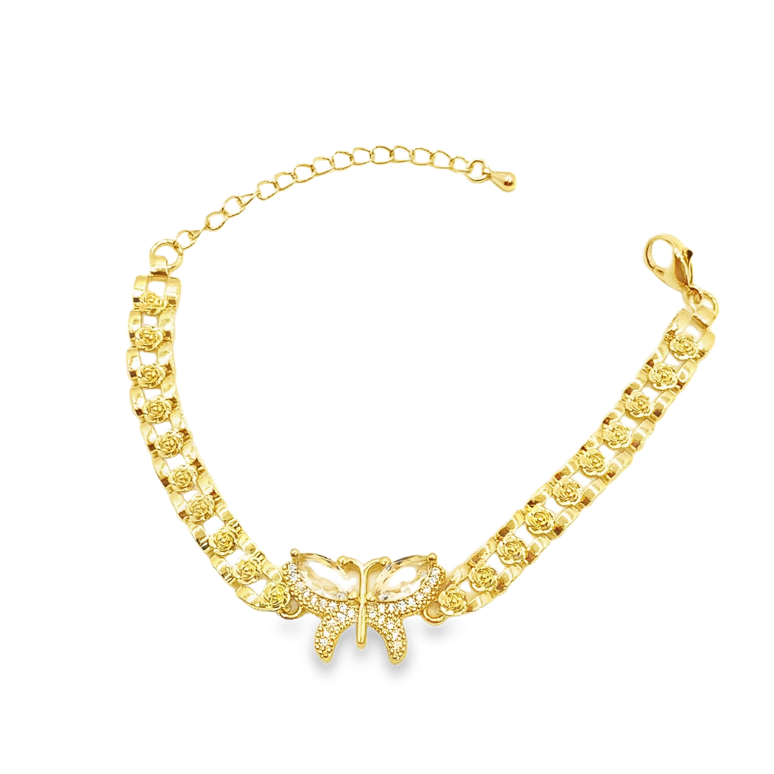 Bransoletka w kolorze żółtego złota z łańcuszkiem i kryształem