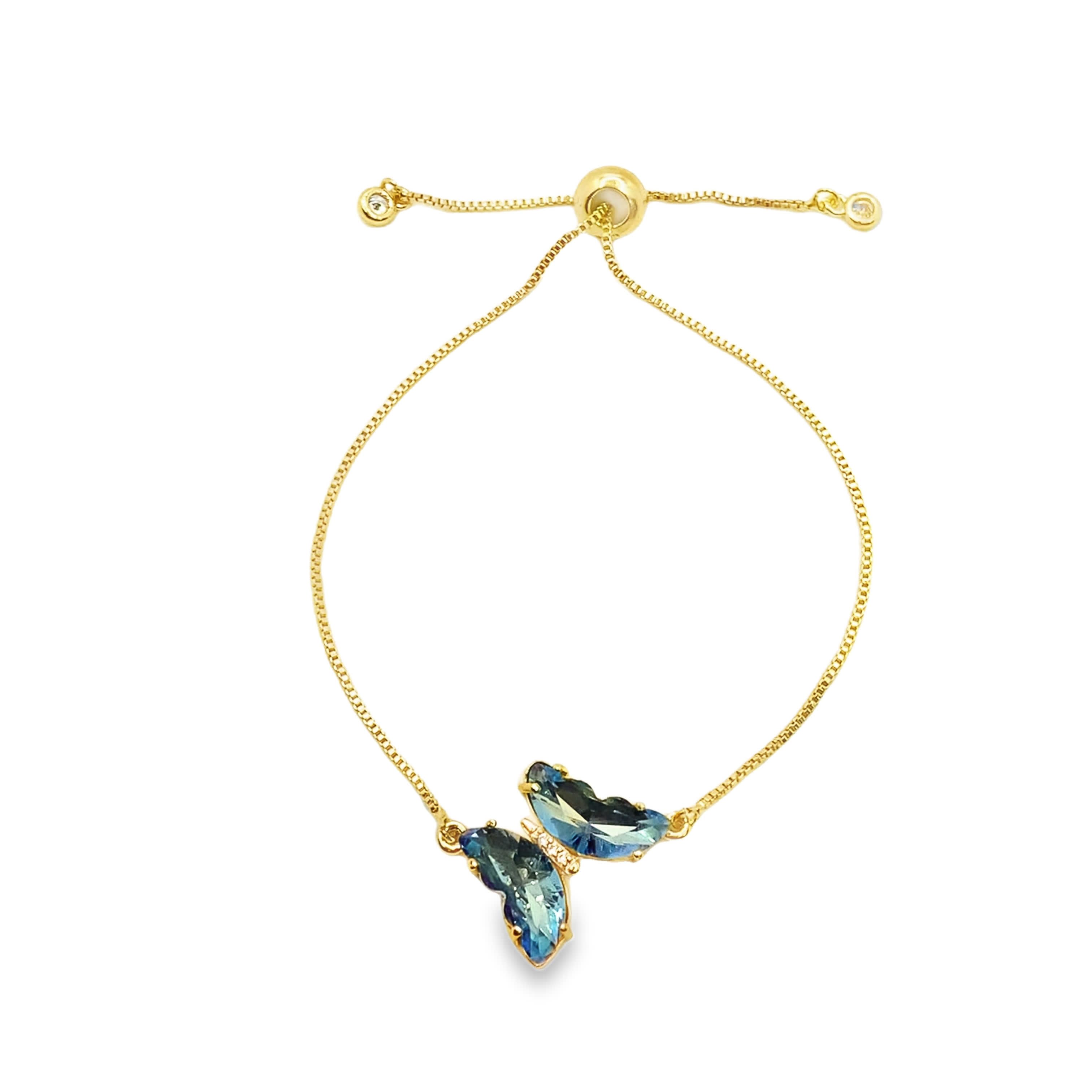 Bransoletka w kolorze żółtego złota z niebiesko-zielonym kamieniem akwamarynowym