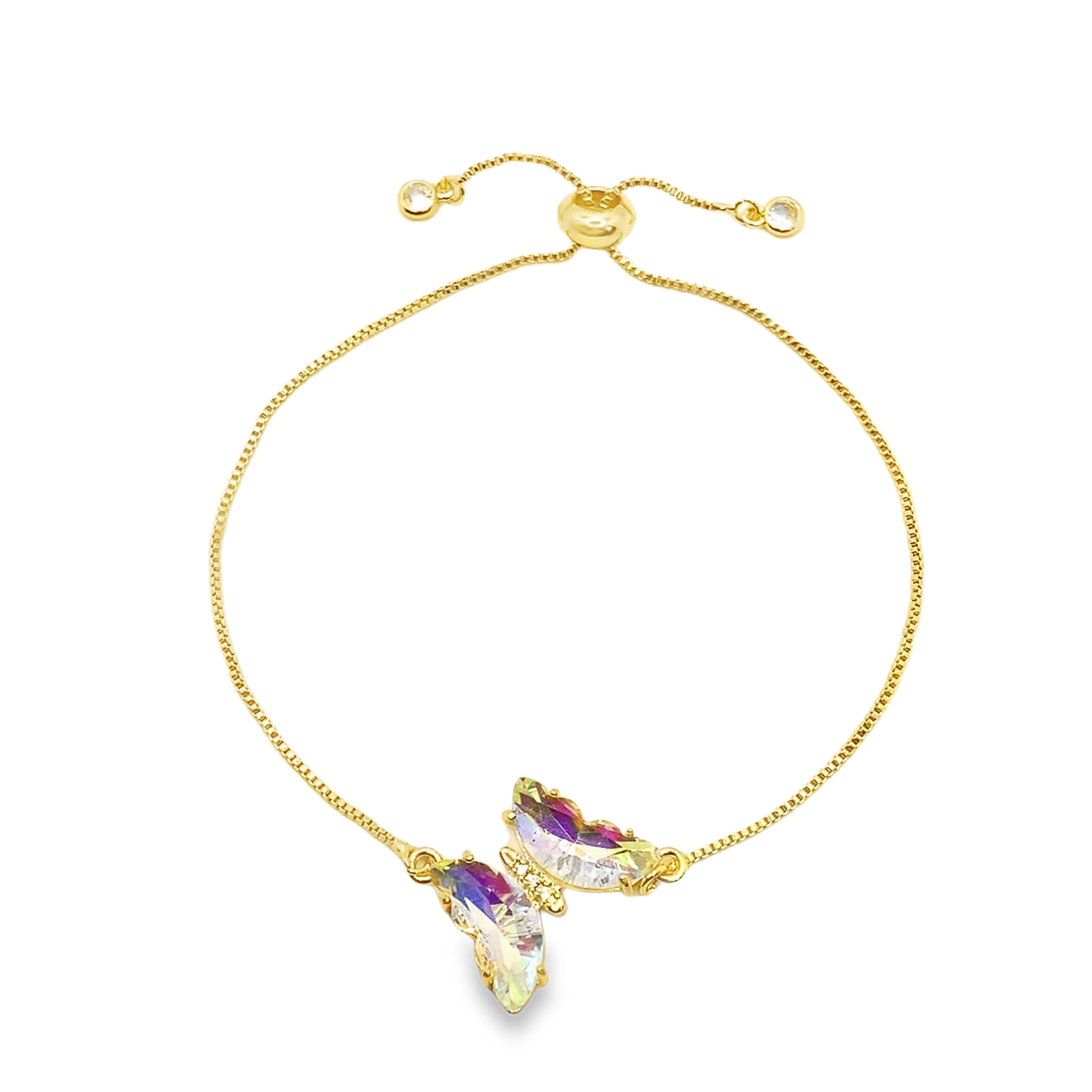 Bransoletka w kolorze żółtego złota z łańcuszkiem i kryształem