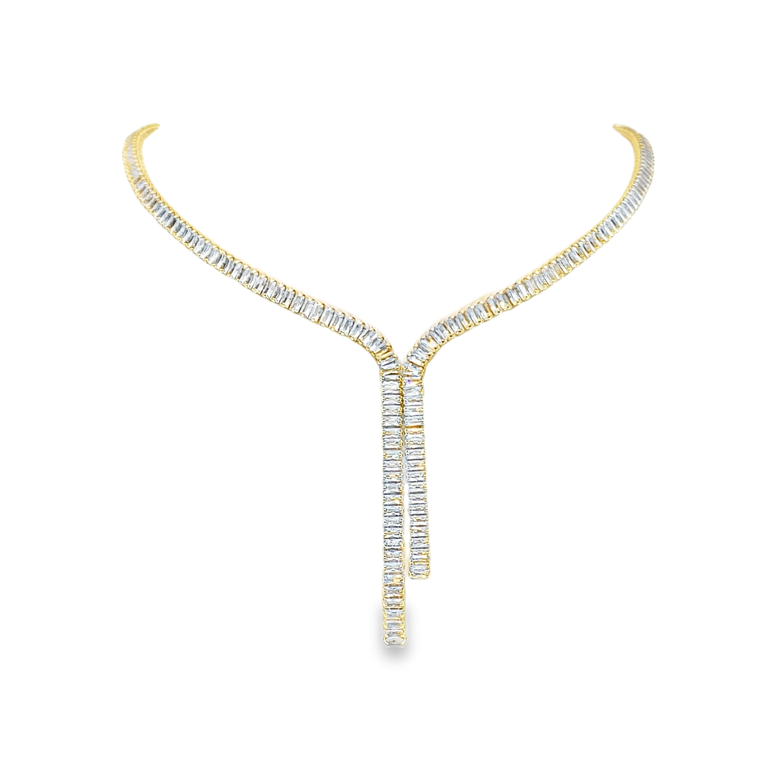 Naszyjnik w kolorze żółtego złota z diamentami i szlifem bagietkowym w kształcie litery Y