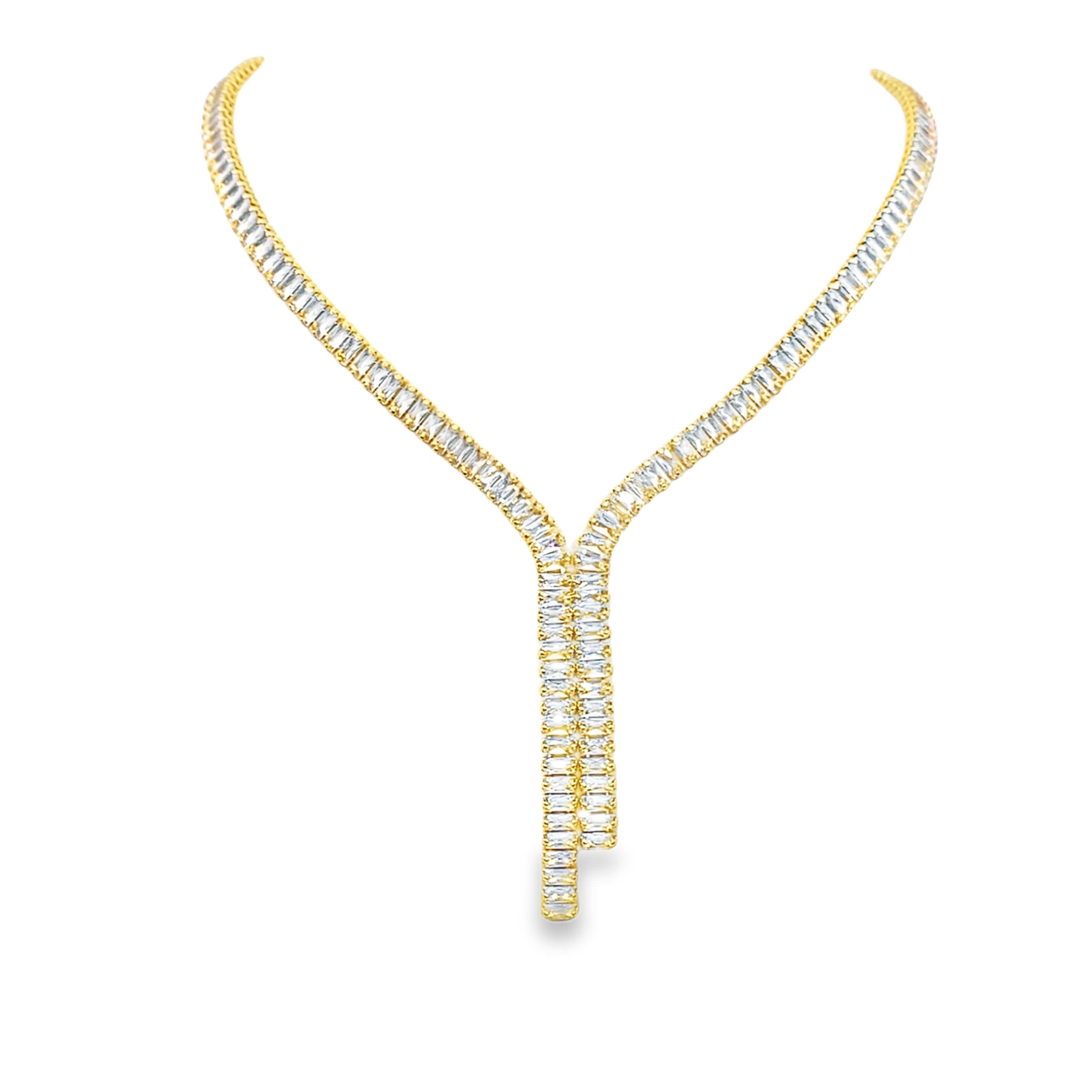 Naszyjnik z diamentami w kształcie litery Y w kolorze bagietki w kolorze żółtego złota