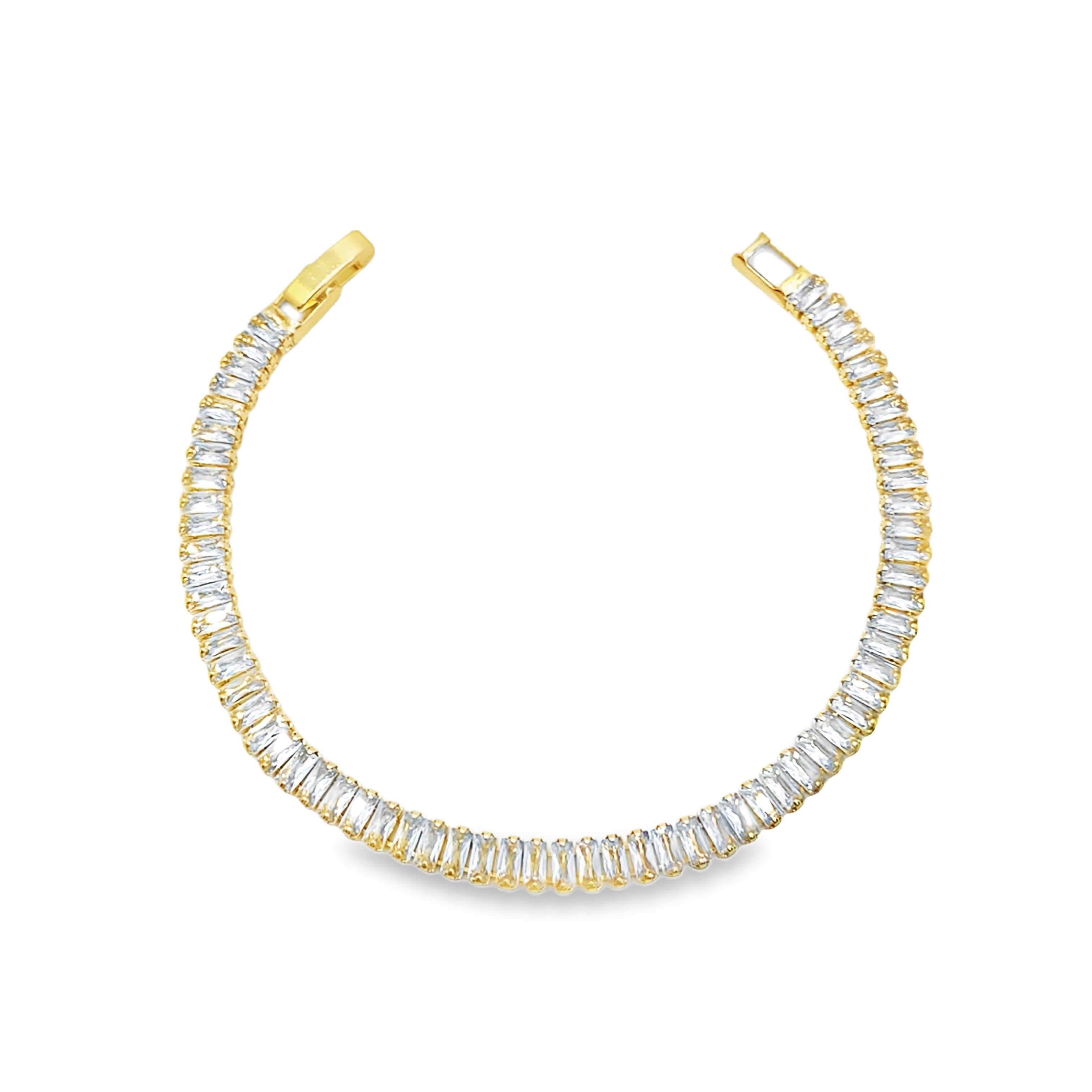 Bransoletka tenisowa w kolorze żółtego złota z diamentami w kształcie bagietki