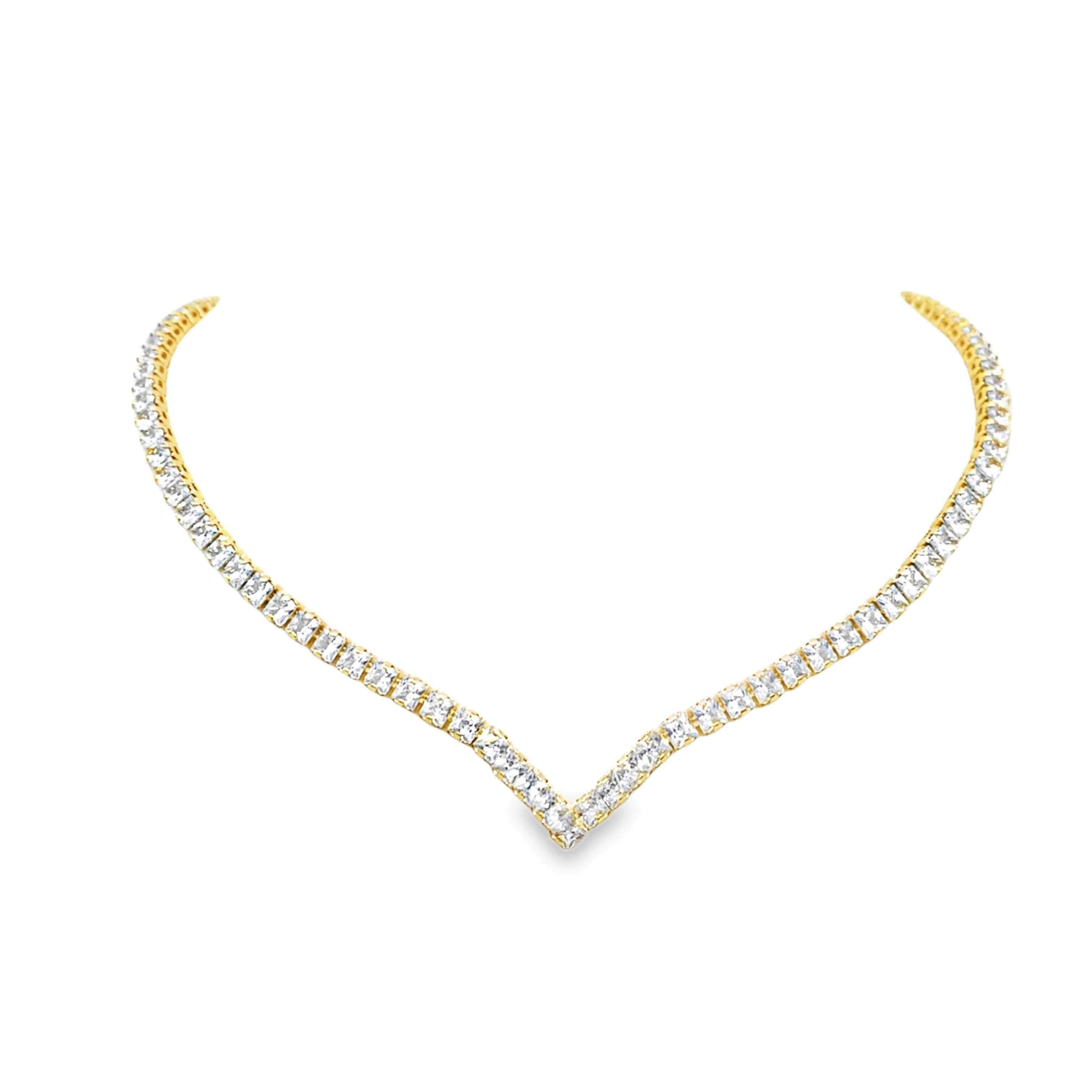 Naszyjnik tenisowy w kolorze żółtego złota z diamentami o szlifie kwadratowym