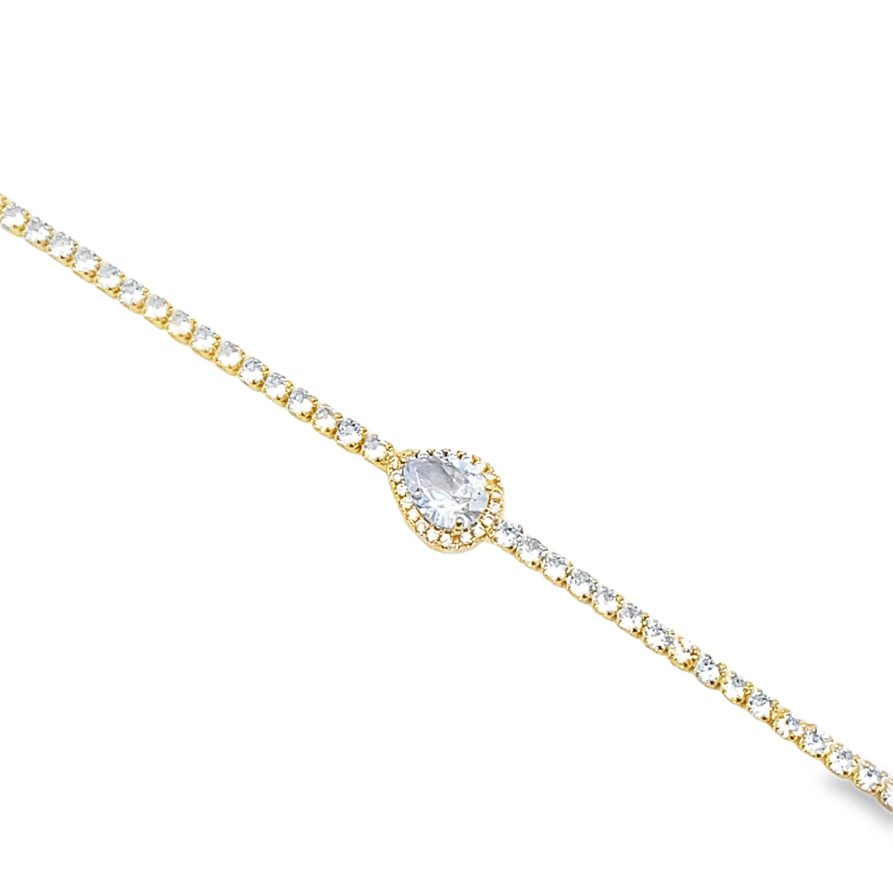 Bransoletka tenisowa w kolorze żółtego złota z brylantem w kształcie gruszki