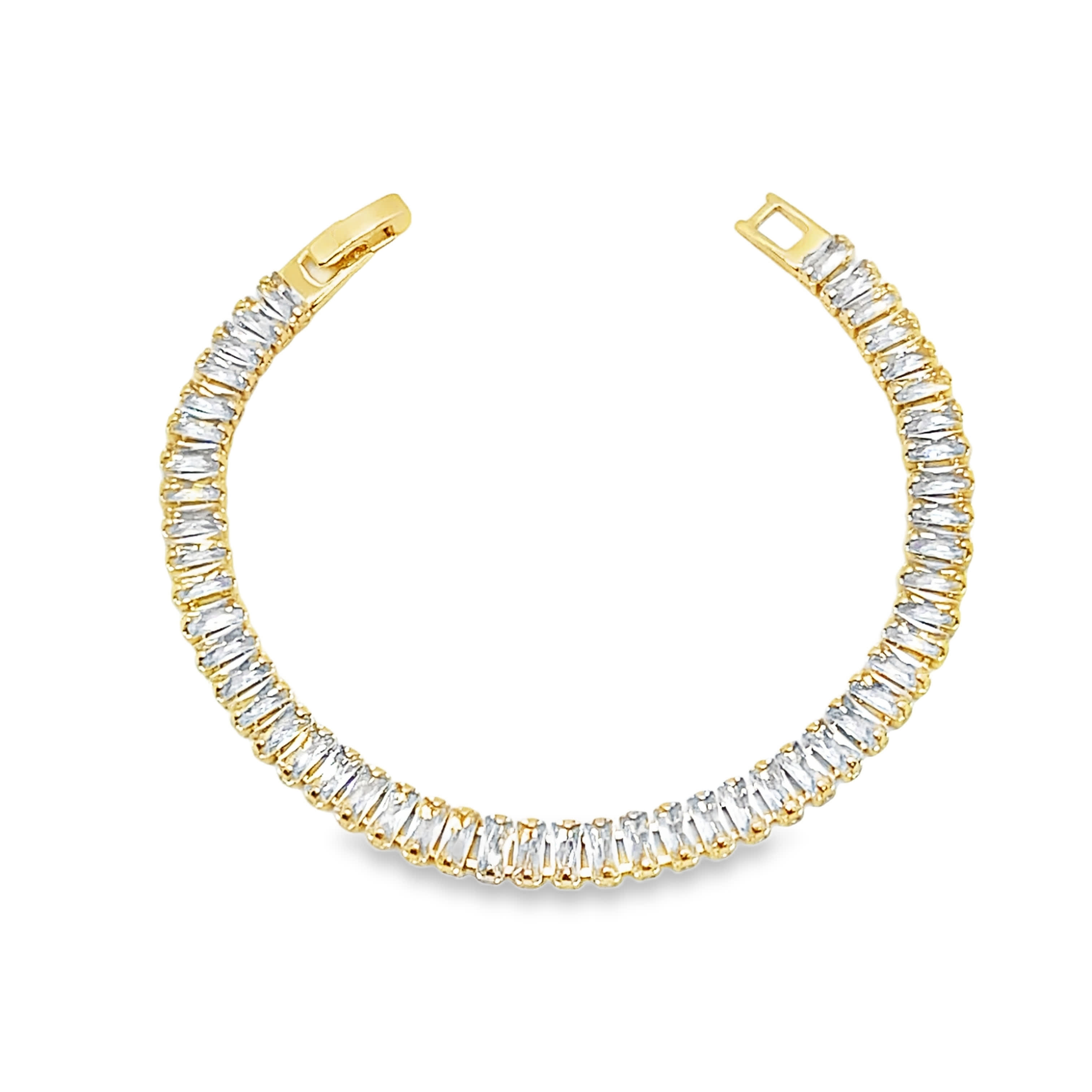 Bransoletka tenisowa w kolorze żółtego złota z kryształem Baguette