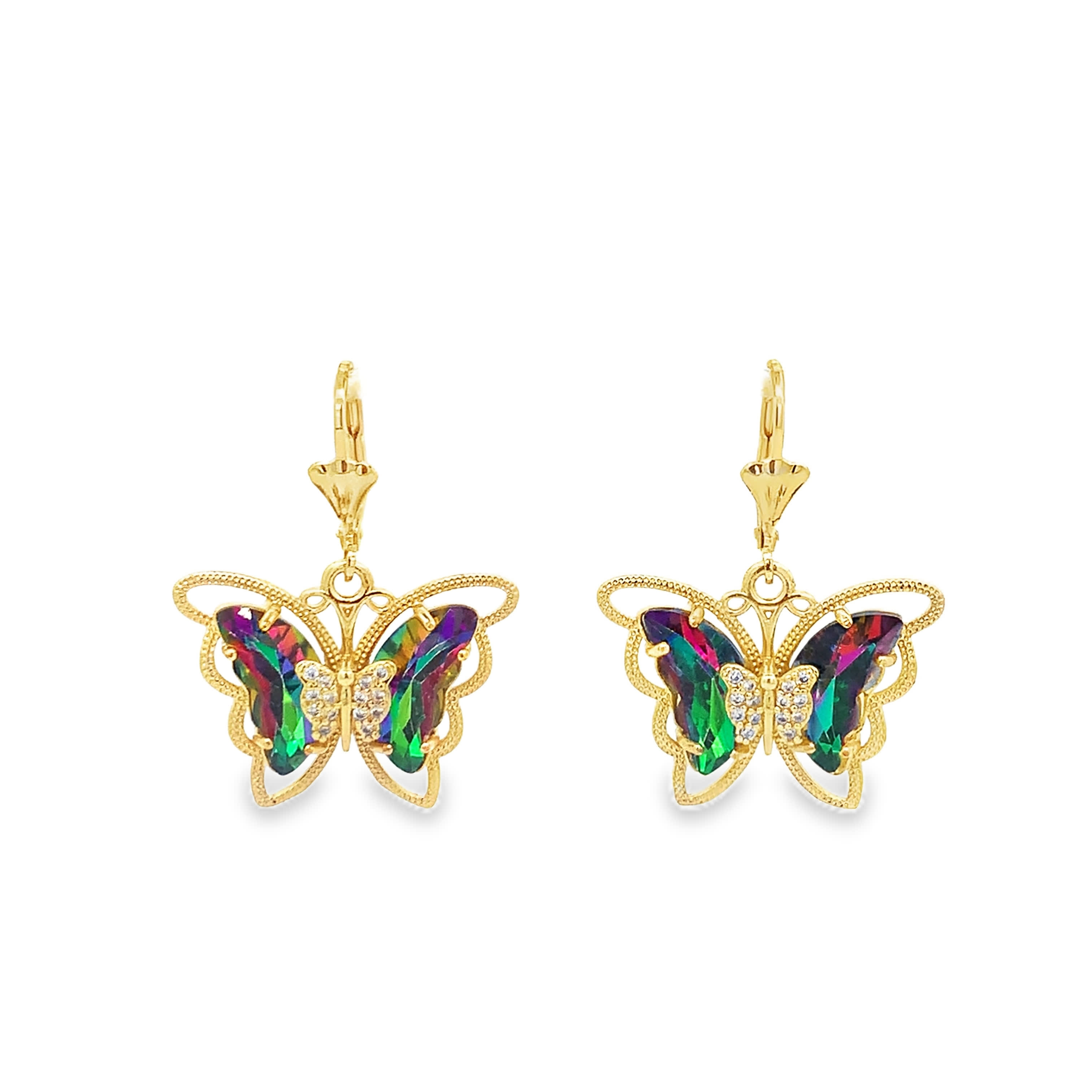 Kolczyki wiszące w kolorze żółtego złota z owalnym zielonym kryształem