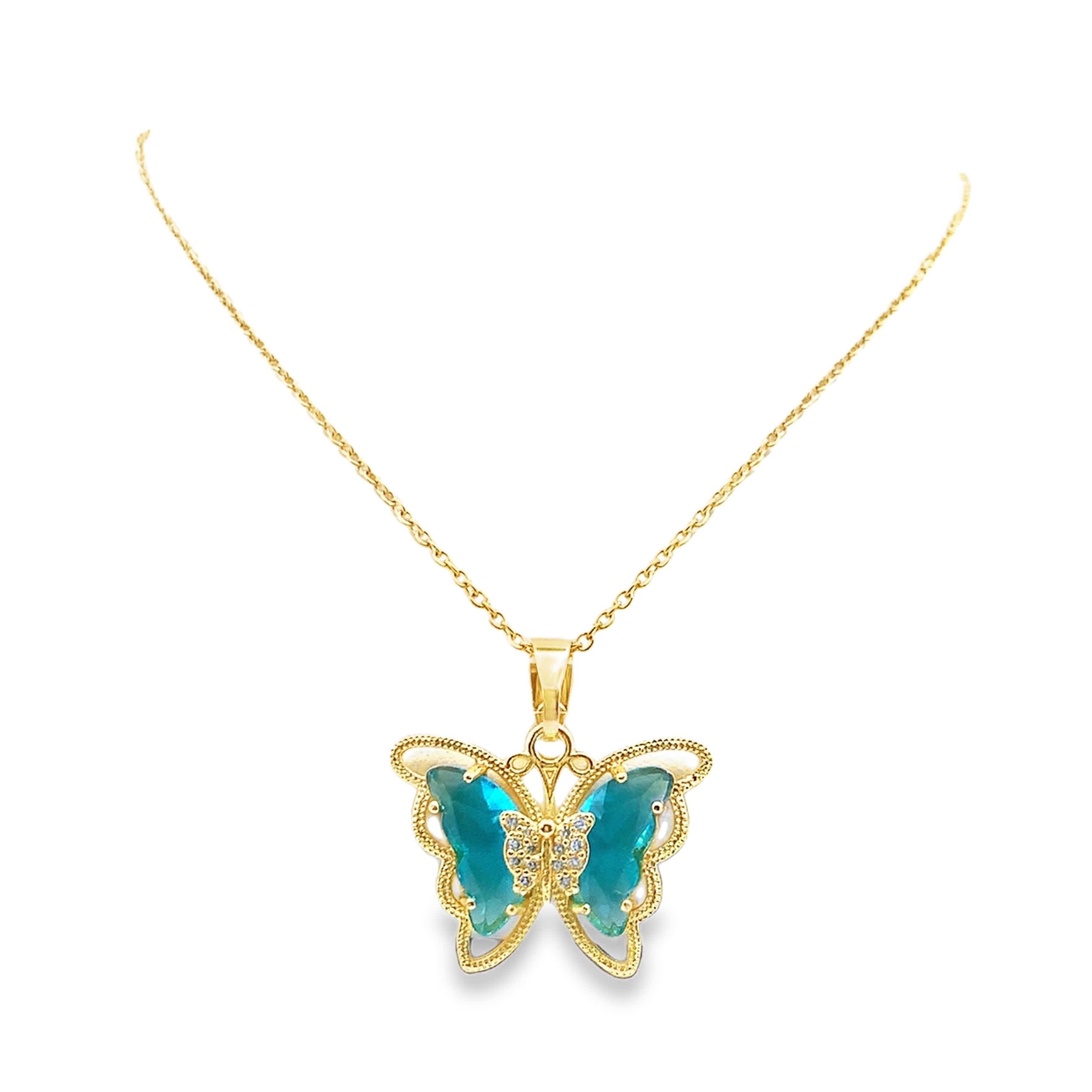 Naszyjnik z zawieszką w kolorze żółtego złota z niebiesko-zielonym kryształem