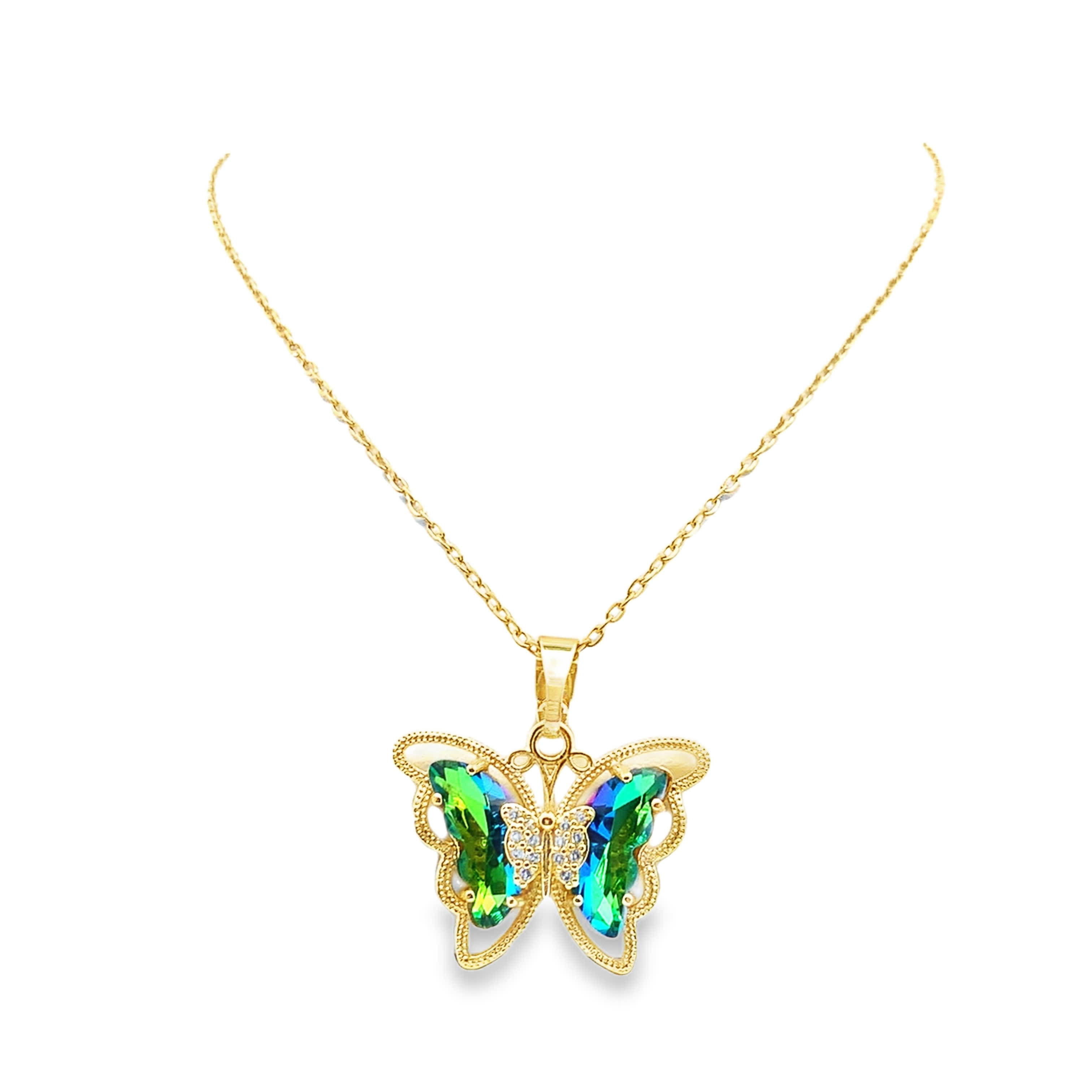 Naszyjnik z zawieszką w kolorze żółtego złota z zielonym kryształem