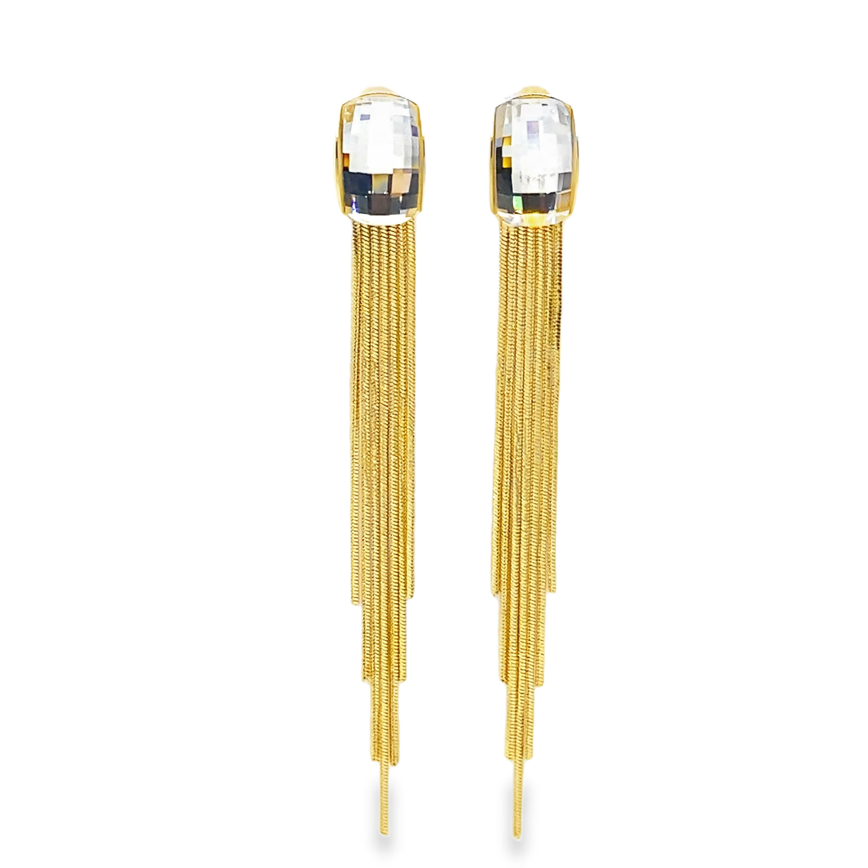 Kolczyki wiszące w kolorze żółtego złota z kryształkami w kształcie kaboszonu