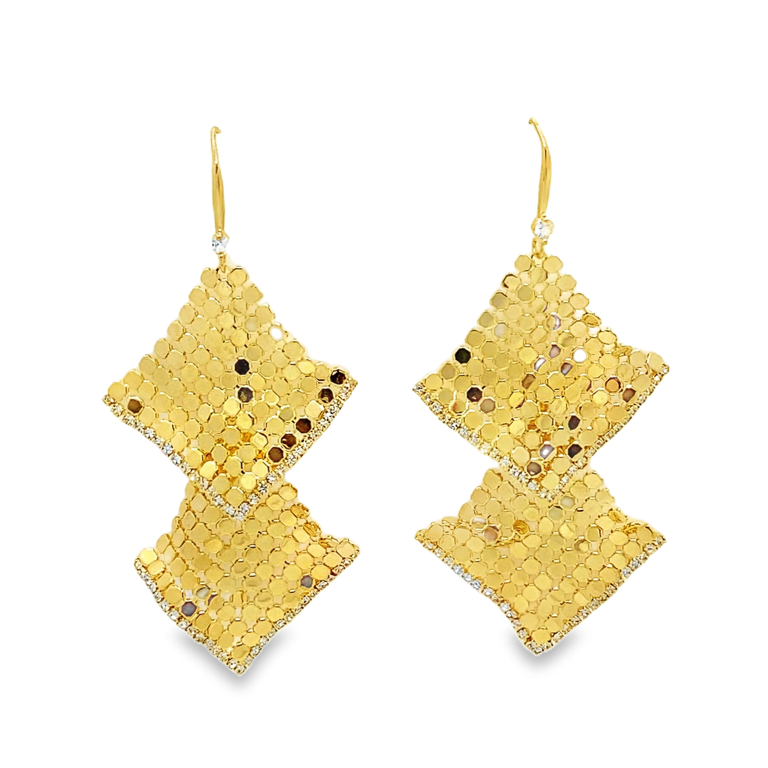 Kolczyki wiszące w kolorze żółtego złota z okrągłymi akcentami diamentowymi