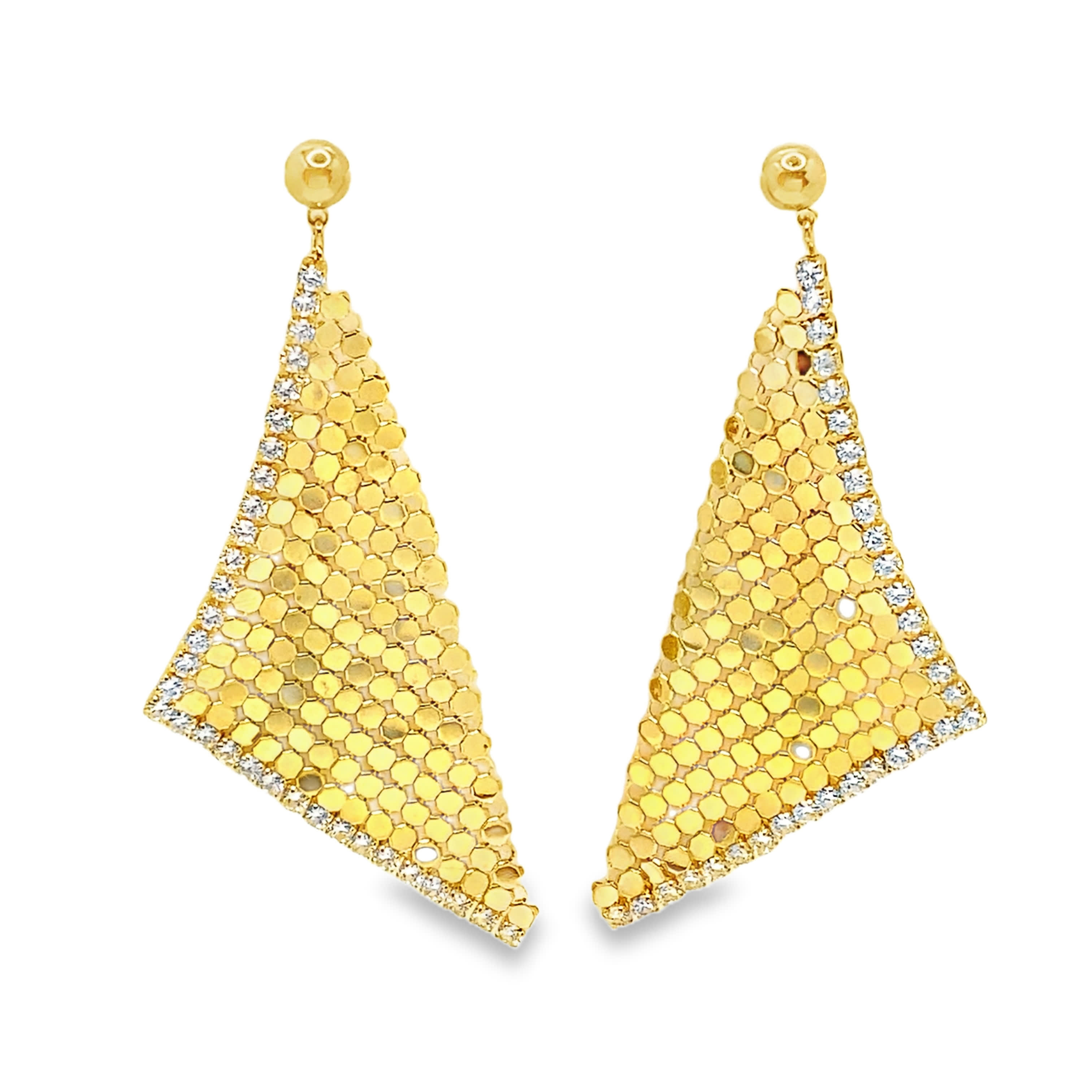 Kolczyki wiszące w kolorze żółtego złota z okrągłymi diamentami