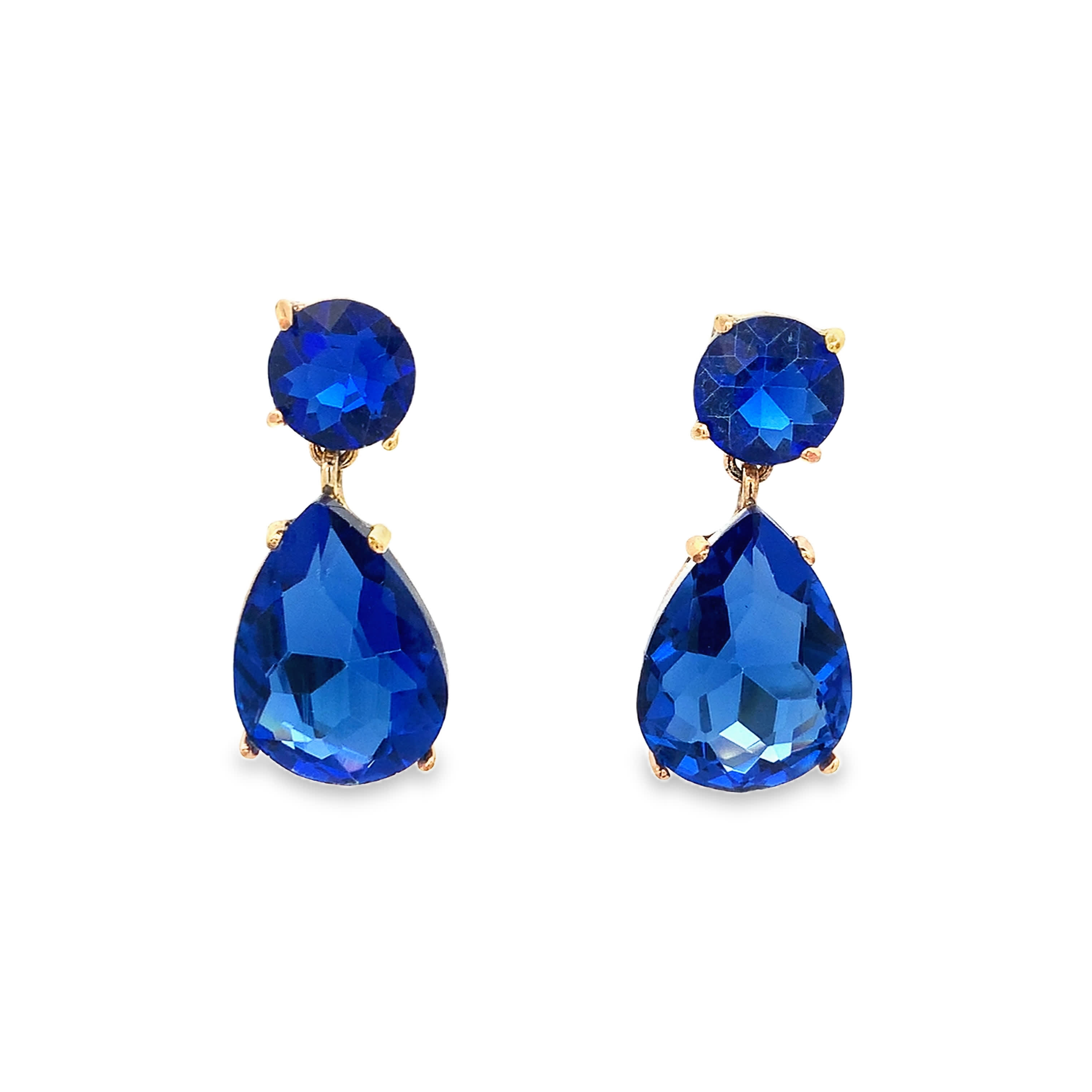 Kolczyki w kolorze żółtego złota z ciemnoniebieskim szafirem gruszkowym