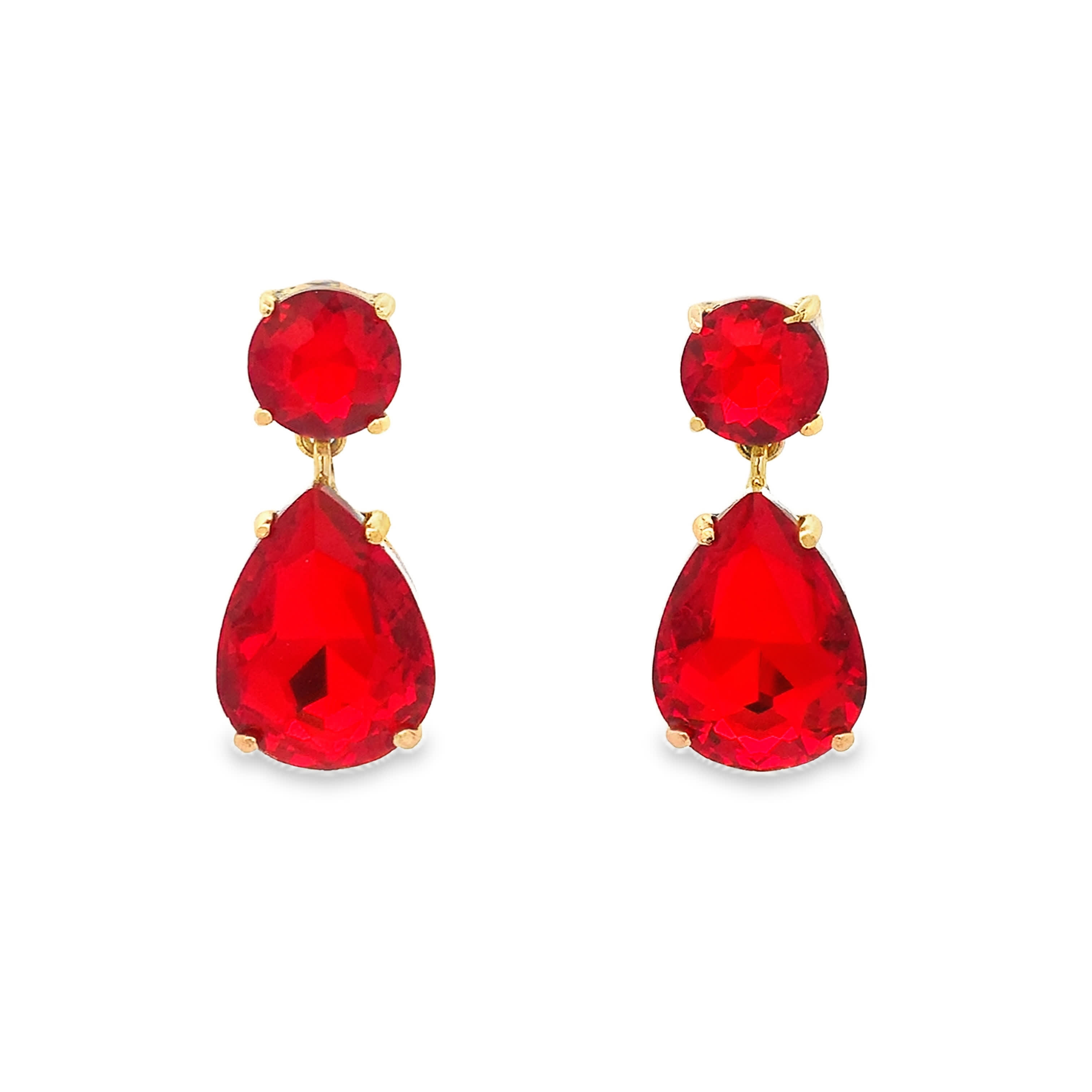 Kolczyki wiszące w kolorze żółtego złota z rubinem w kształcie gruszki