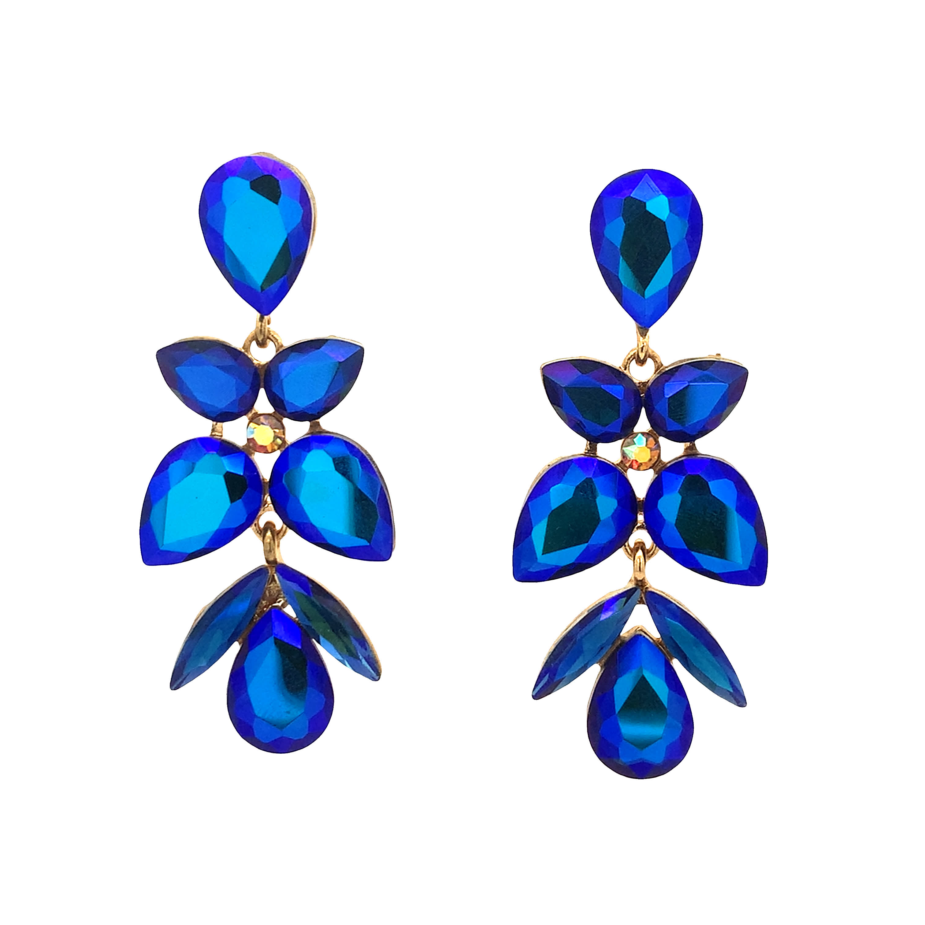 Kolczyki wiszące w kolorze żółtego złota z niebieskimi kryształowymi gruszkami