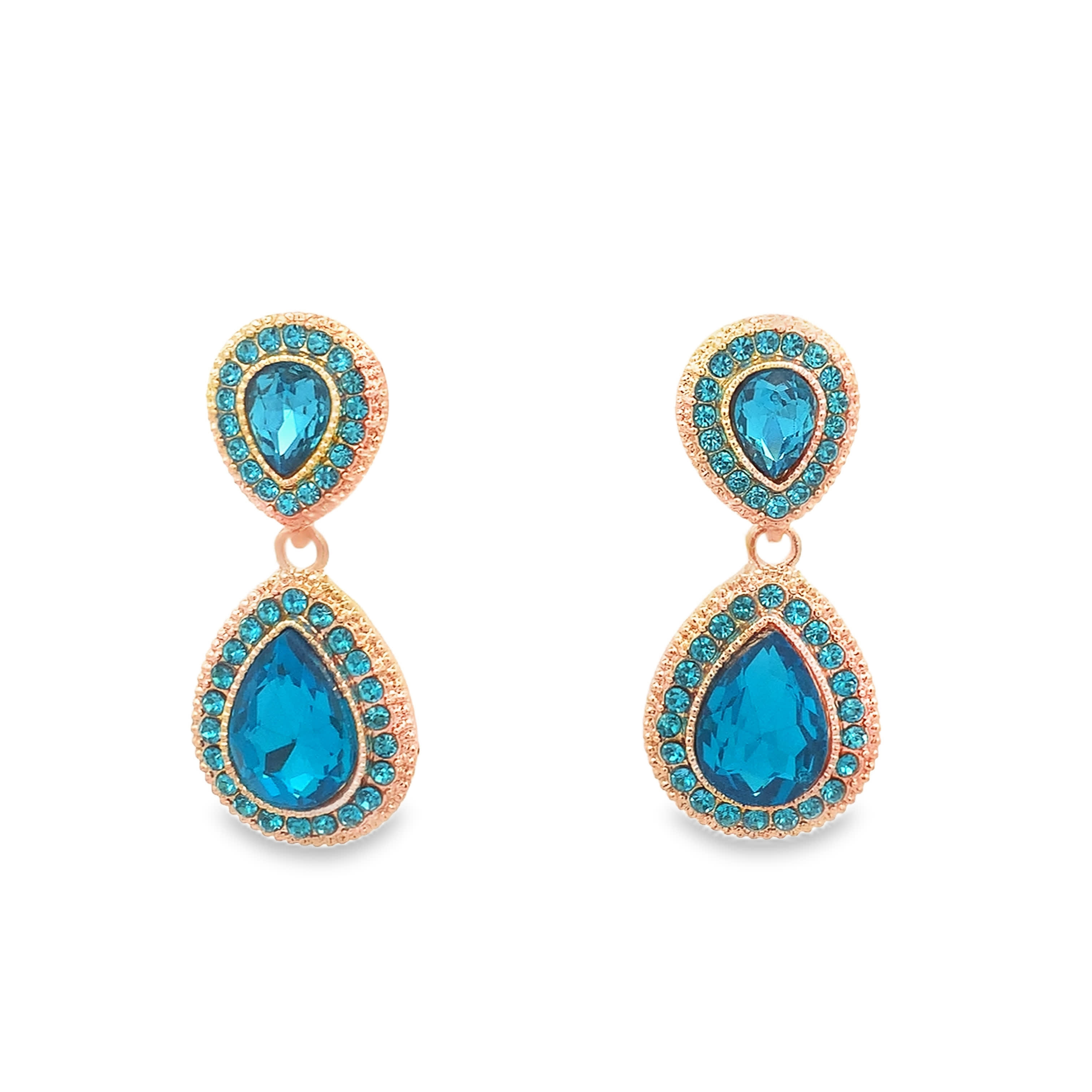 Kolczyki w kolorze żółtego złota z niebieskim kryształem w kształcie gruszki