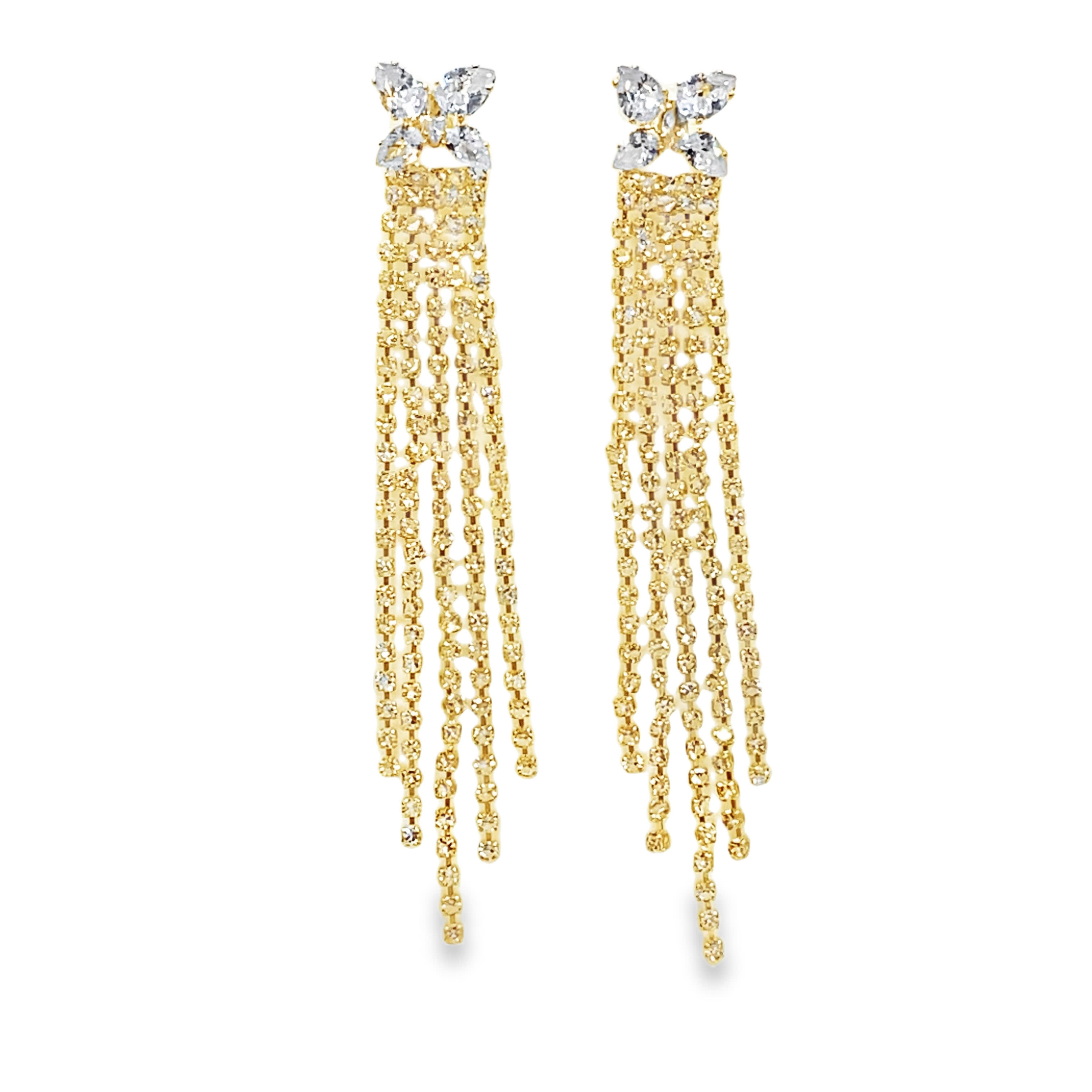 Kolczyki wiszące w kolorze żółtego złota z okrągłymi kryształkami