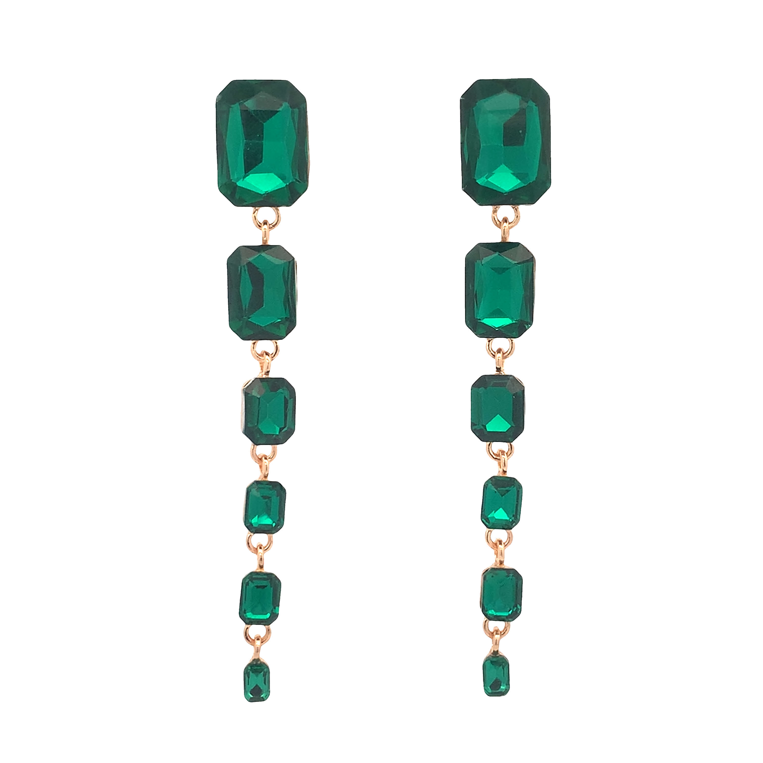 Kolczyki wiszące w kolorze żółtego złota ze szmaragdami szlifowanymi schodkowo