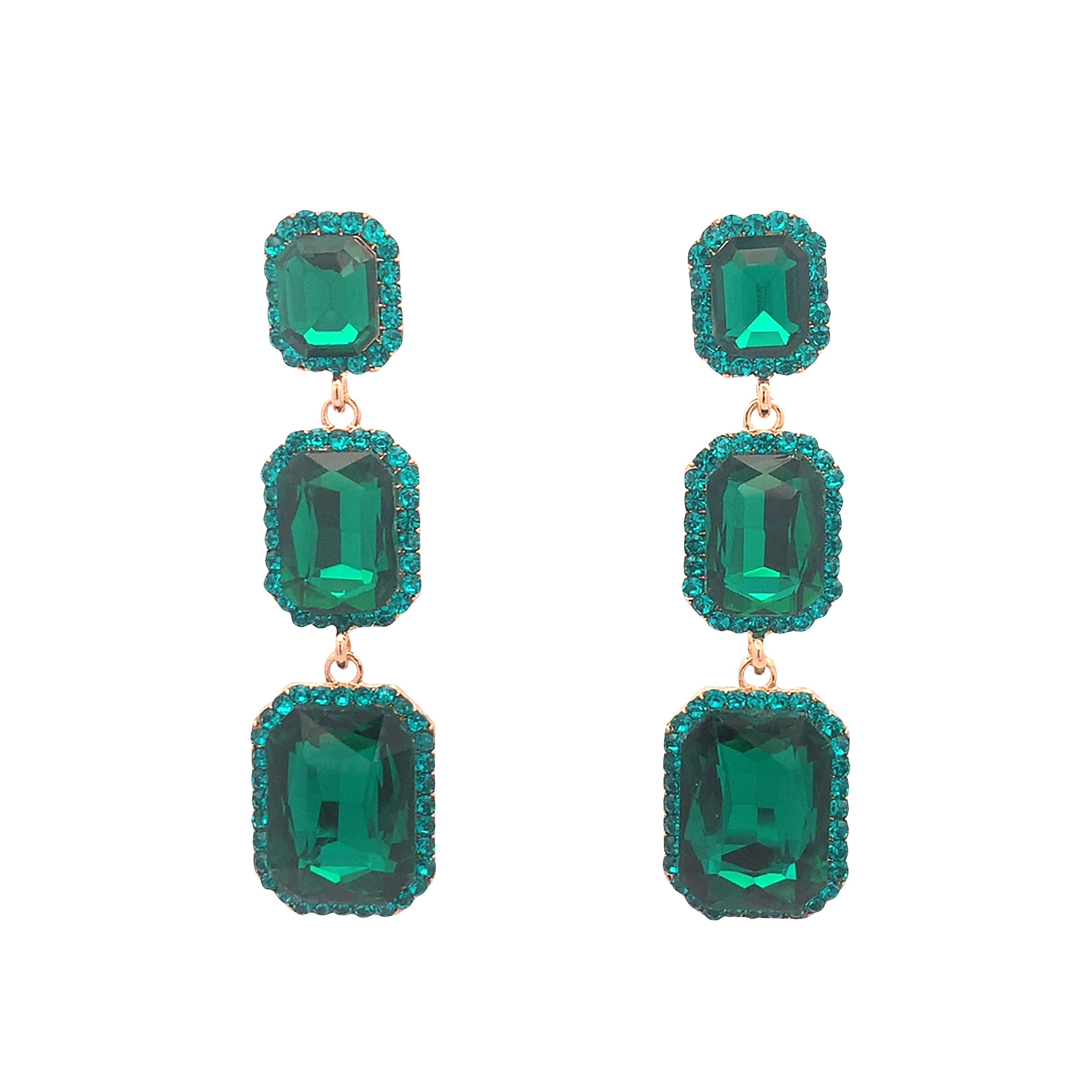 Kolczyki wiszące w kolorze żółtego złota ze szmaragdami szlifowanymi schodkowo