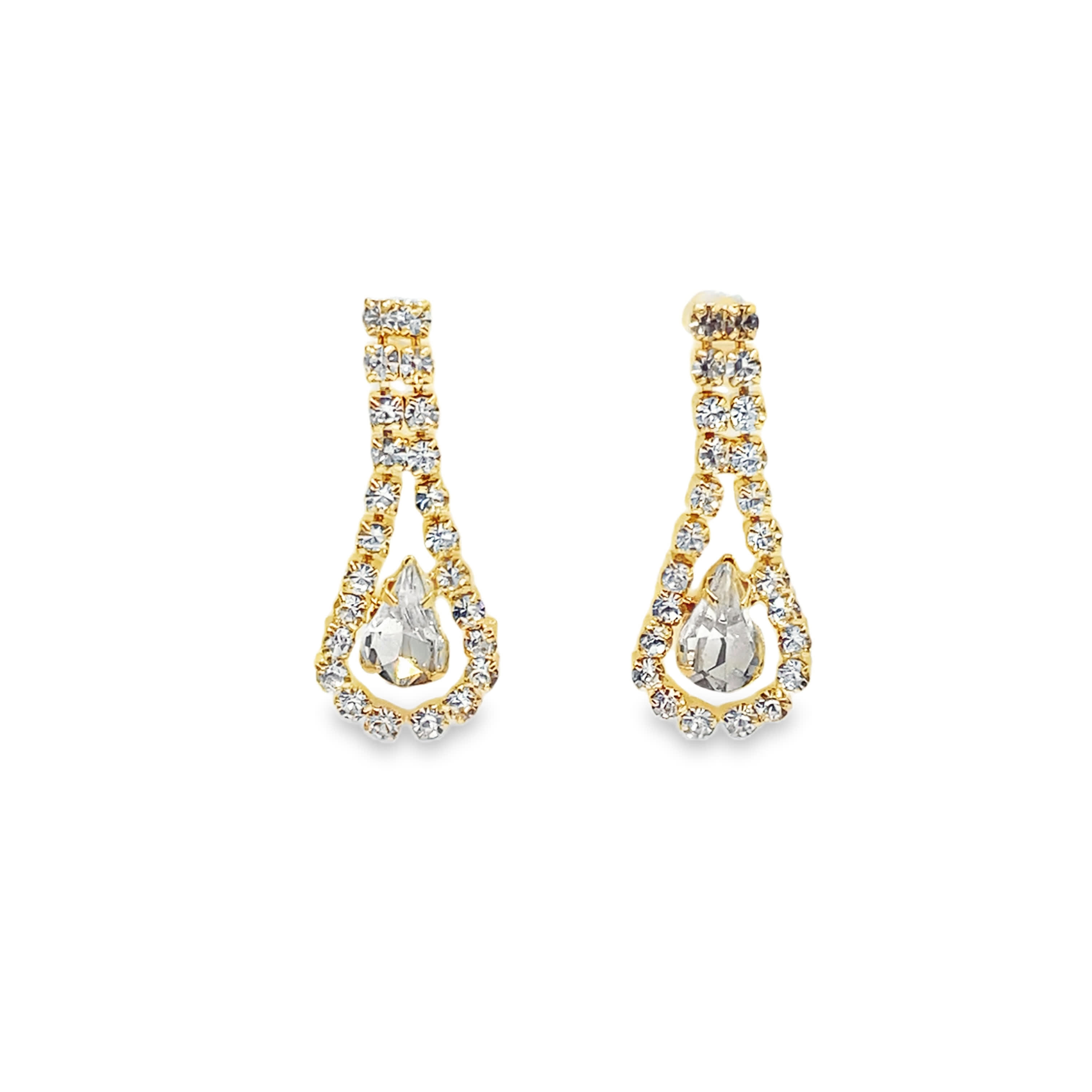 Kolczyki wiszące w kolorze żółtego złota z kryształem o szlifie gruszkowym