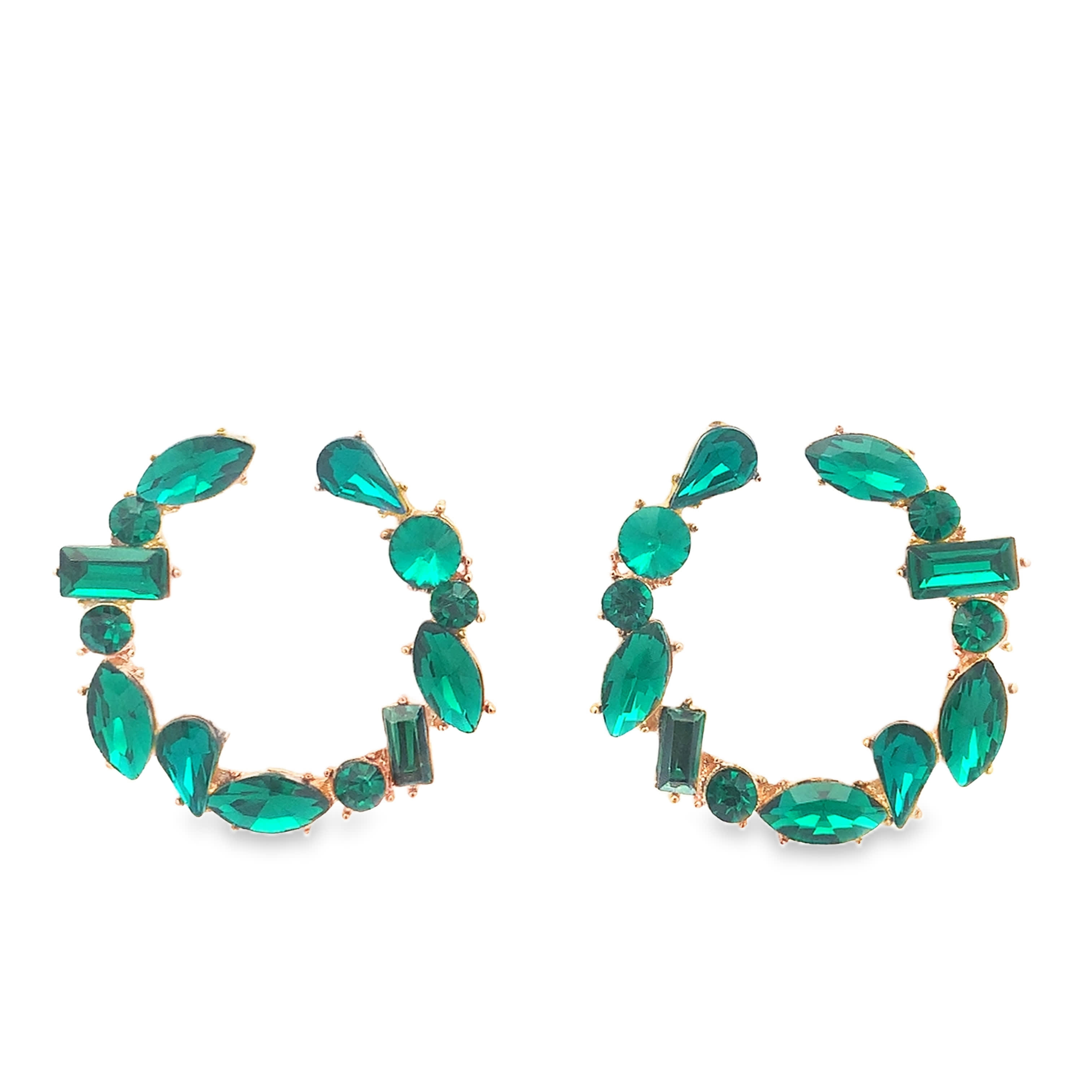 Kolczyki koła w kolorze żółtego złota z okrągłymi szmaragdami w kształcie kaboszonu