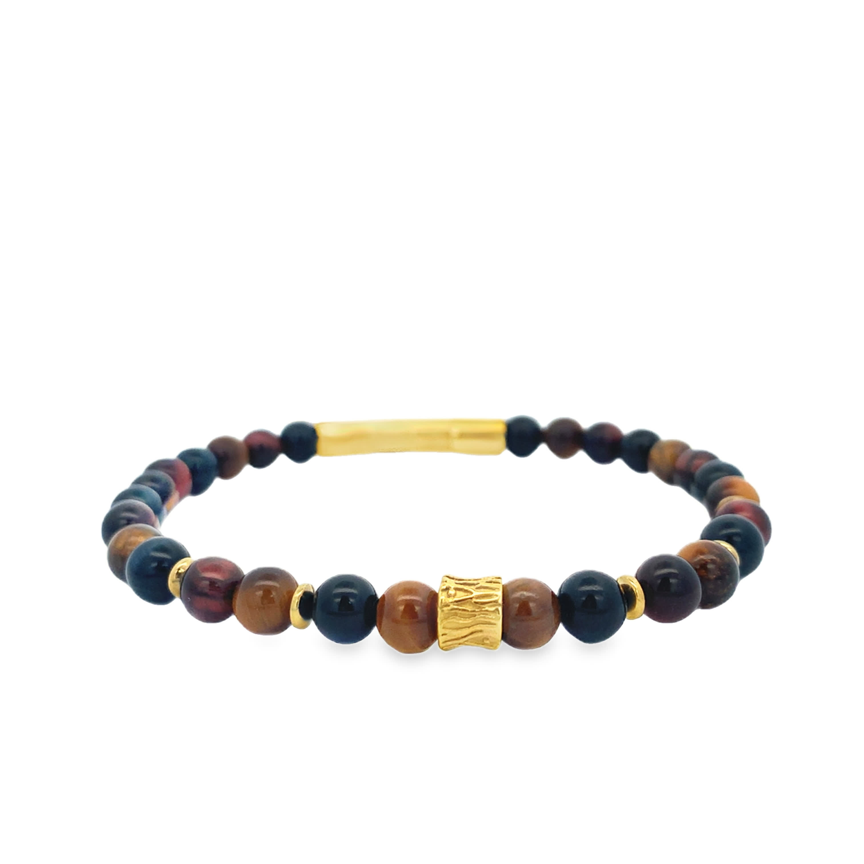 Multicolor Chatoyant Quartz Beaded Bracelet with Textured Yellow Gold Accents