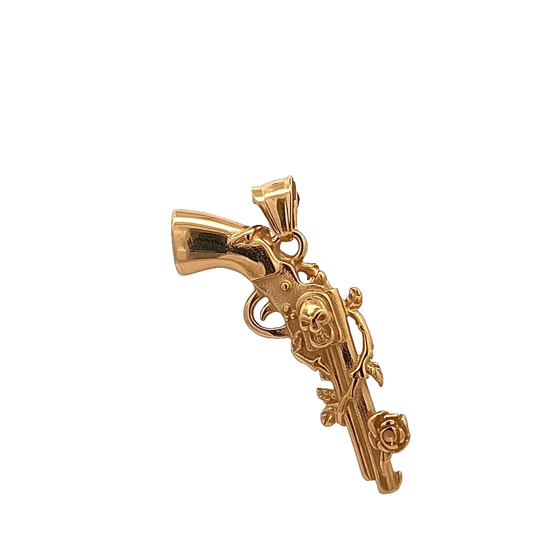 Elegancki złocony wisiorek rewolwer