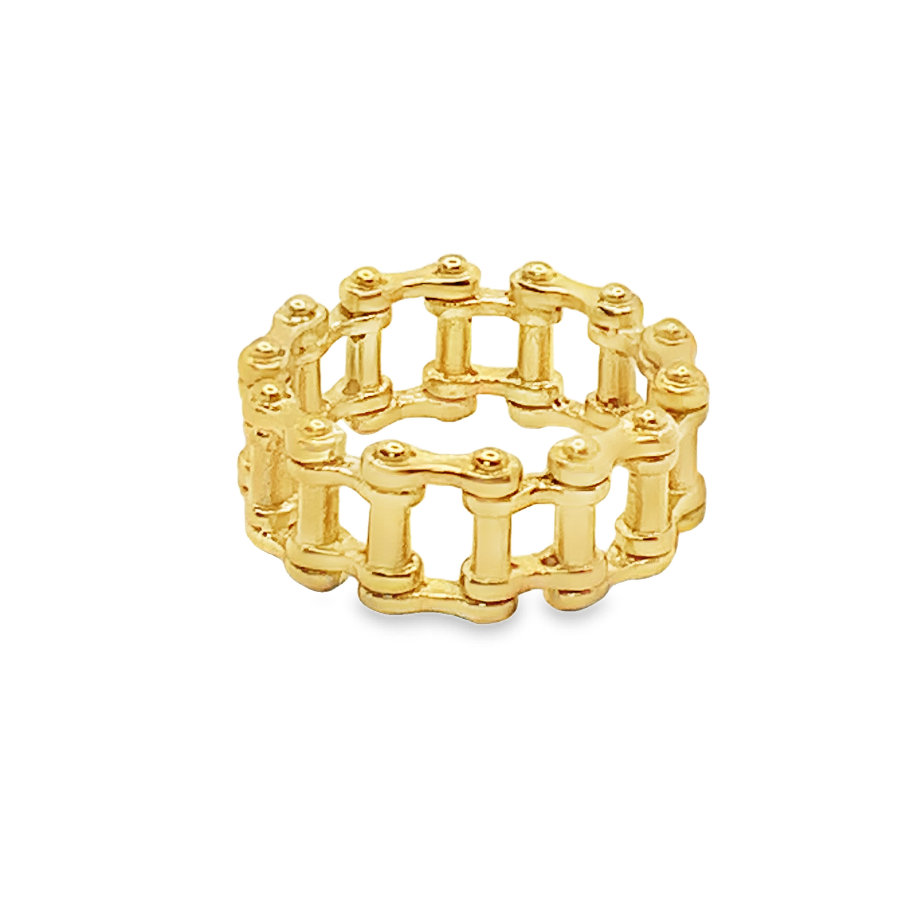 Pierścionek z ogniwami łańcuszka ze złoconej stali