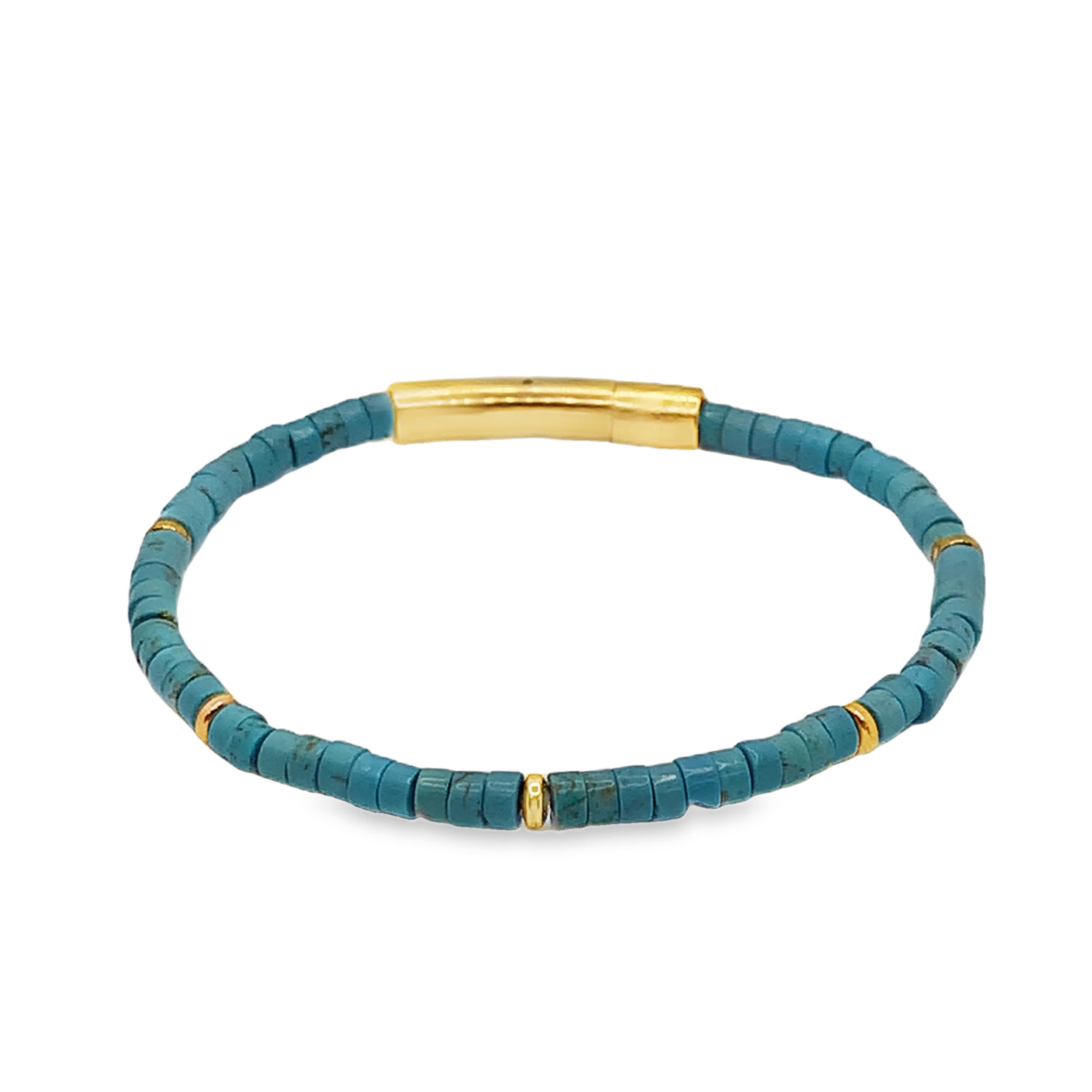 Bransoletka z koralików w kolorze turkusowym i złocistym akcentem
