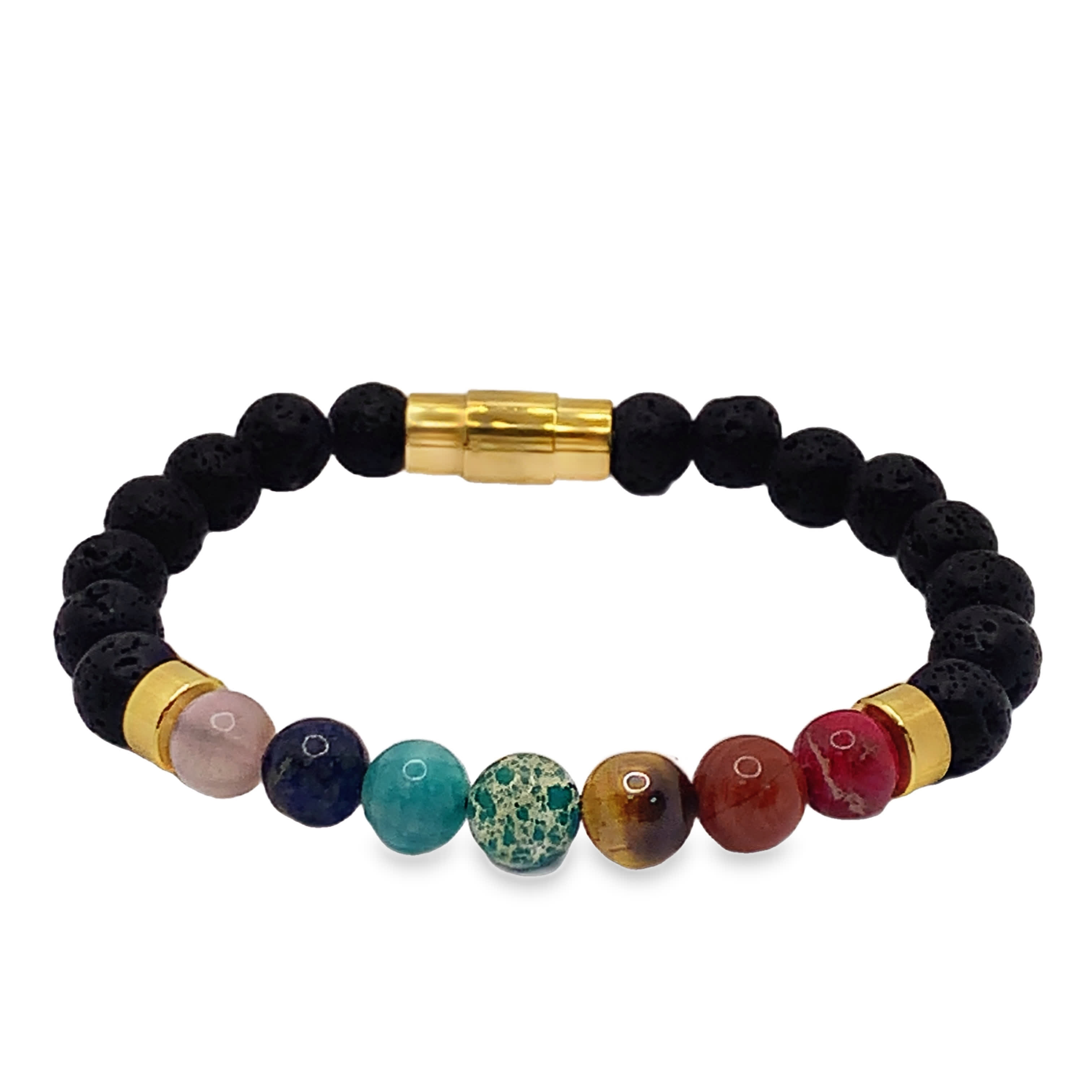 Bransoletka z koralików agatowych z kamieniami  w kształcie kaboszonów