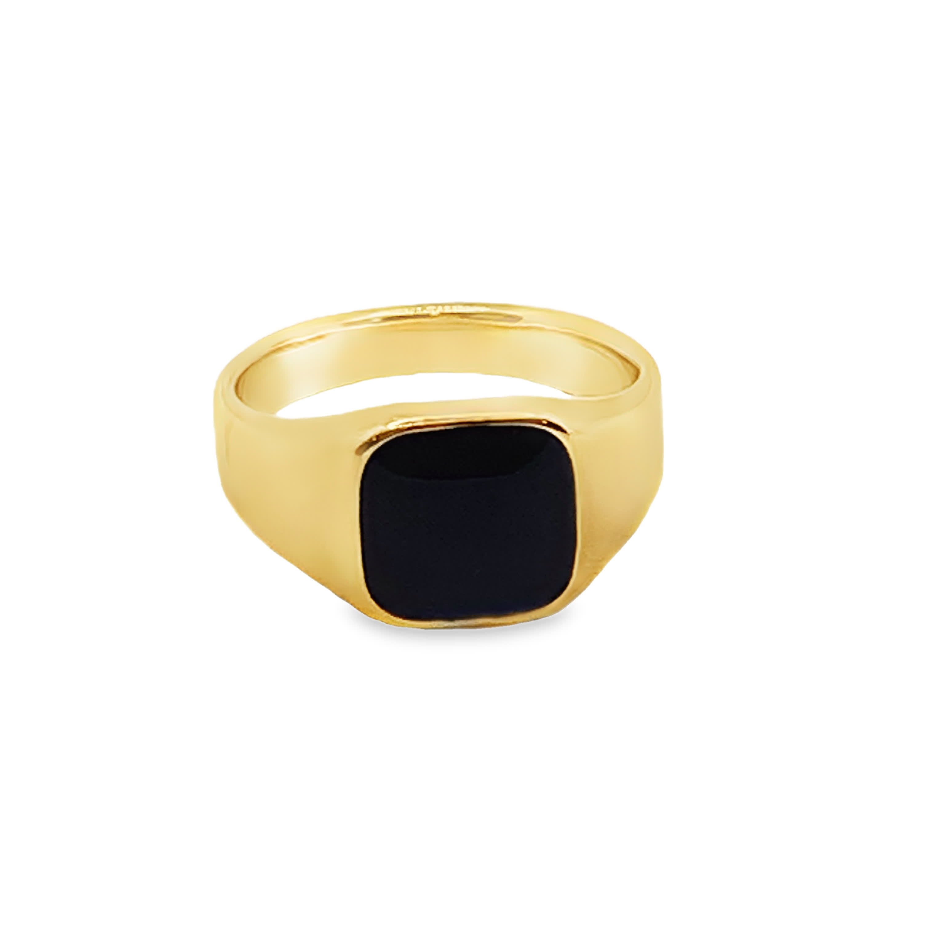 Złocony sygnet z kwadratowym kaboszonem onyksu
