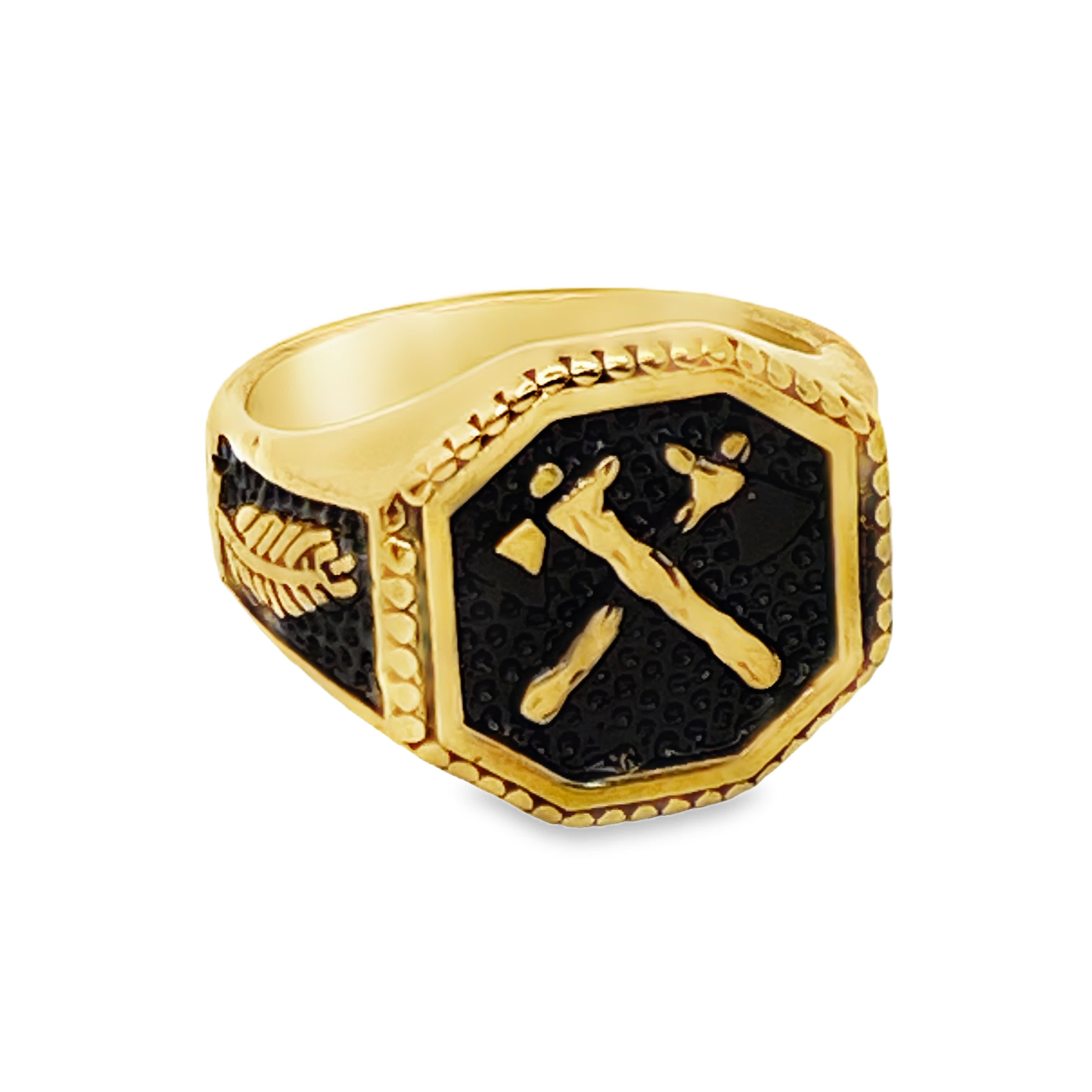 Złocony sygnet z emblematem topora