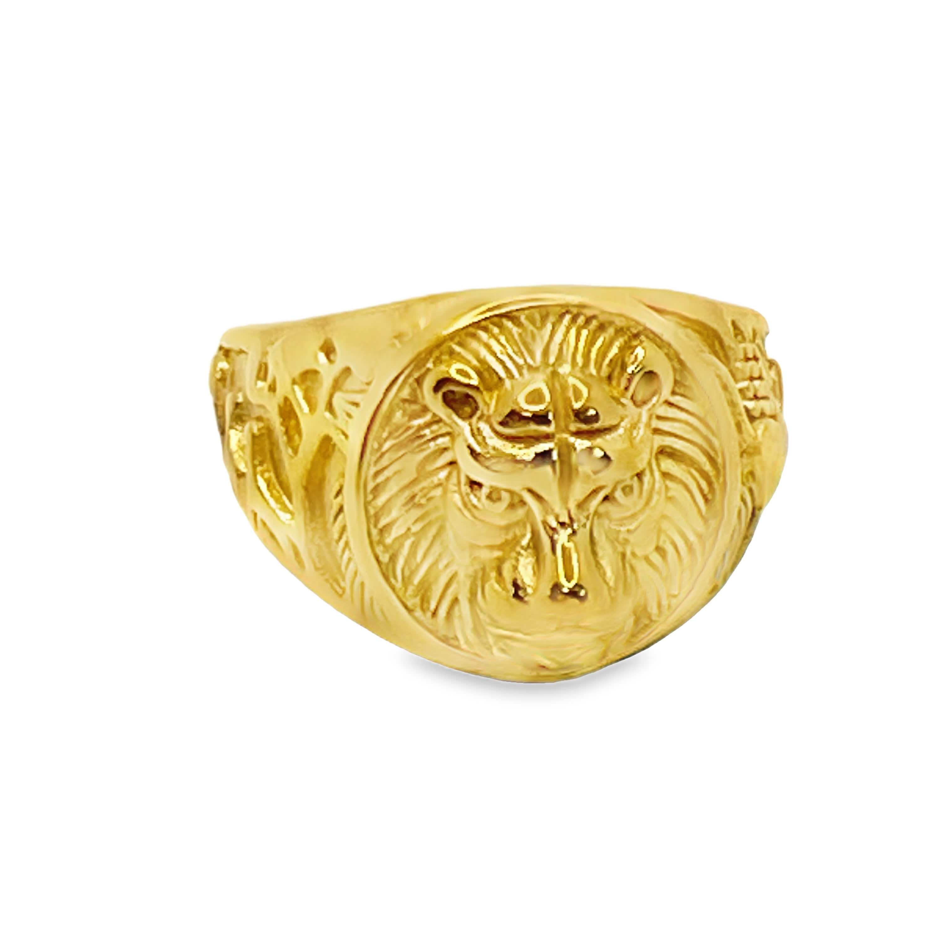 Sygnet ze złoconej stali z motywem lwa