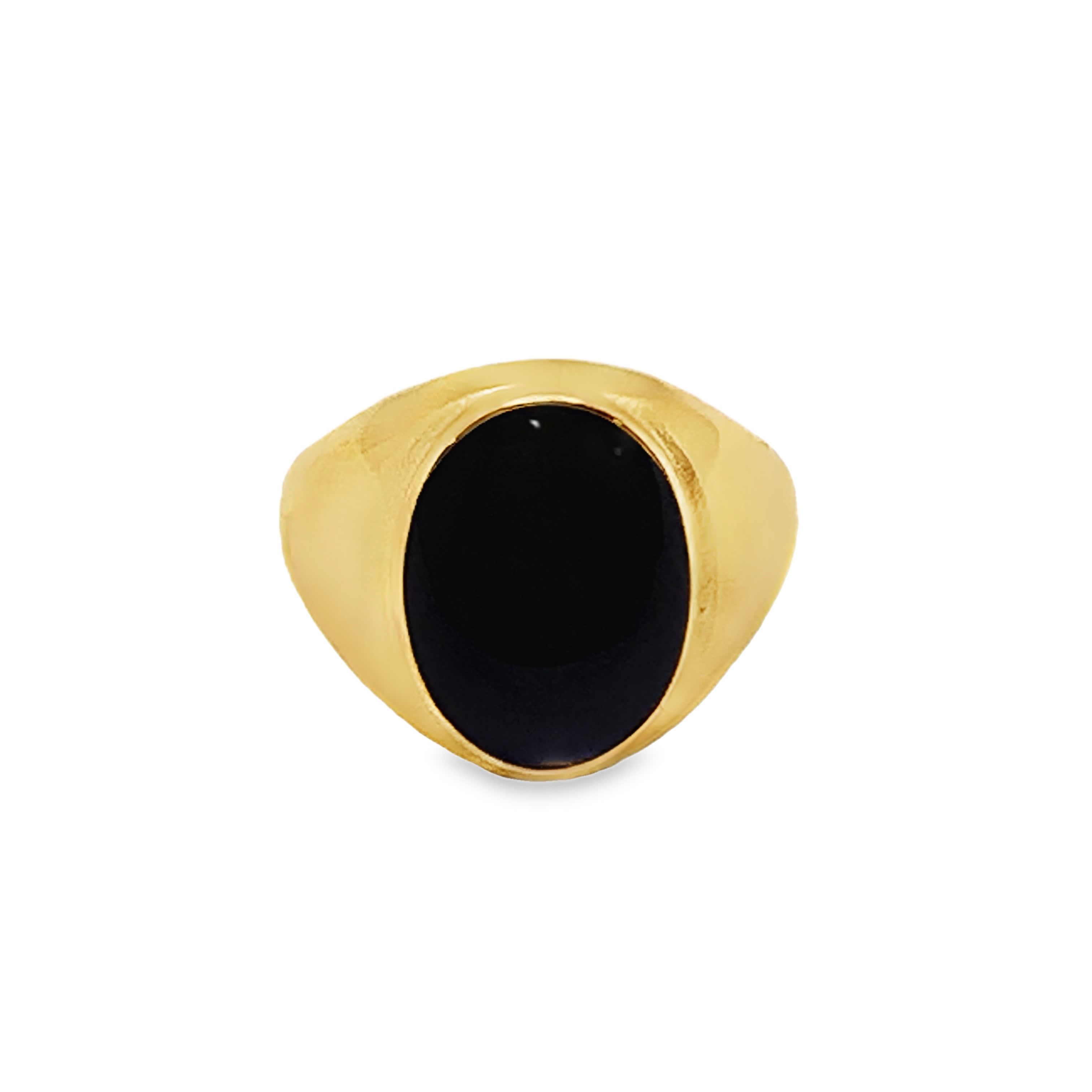 Sygnet ze złoconej stali z kwadratowym kaboszonem onyksu