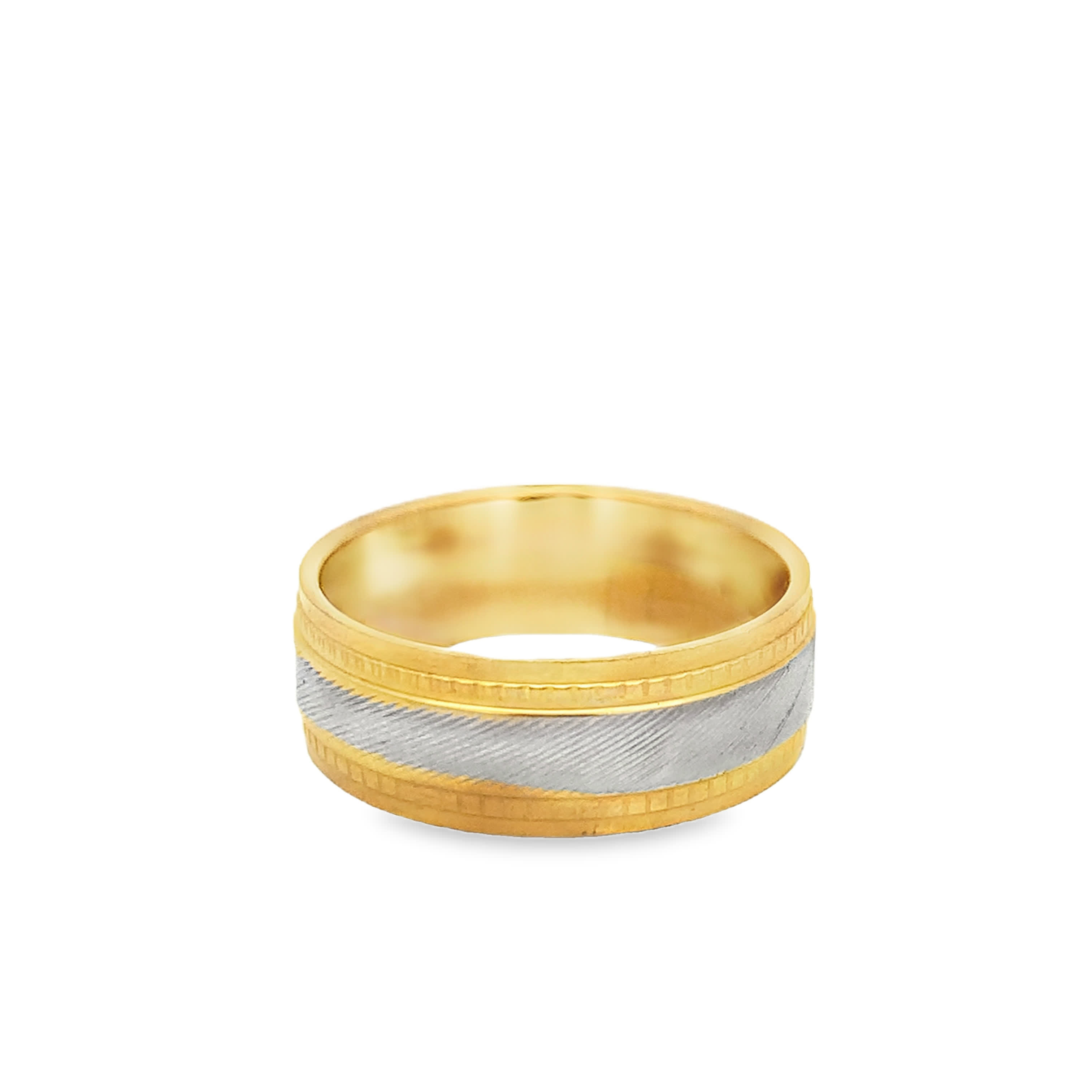 Two-Tone Gold Band Ring with Patterned Inlay