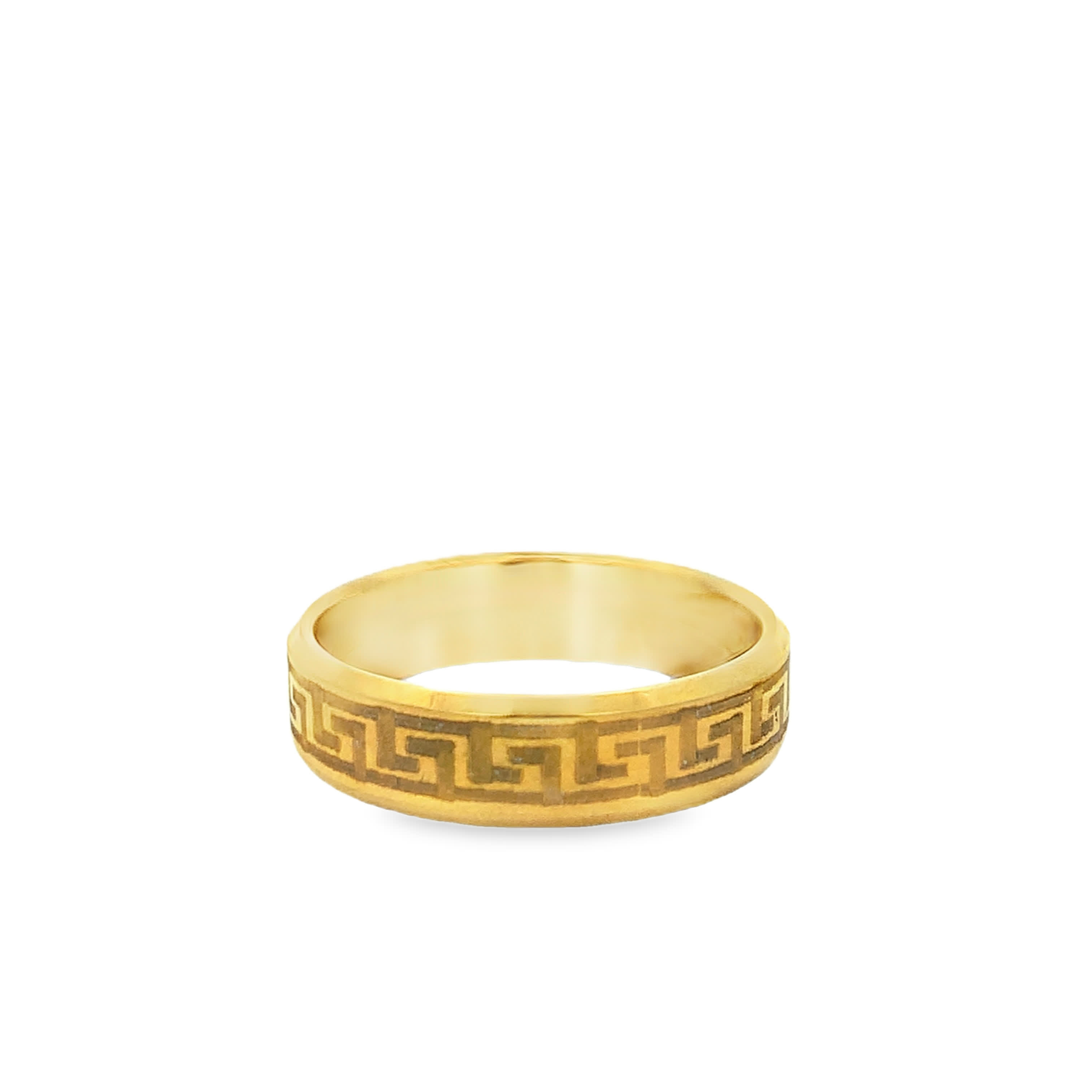 Gold Band Ring with Greek Key Design