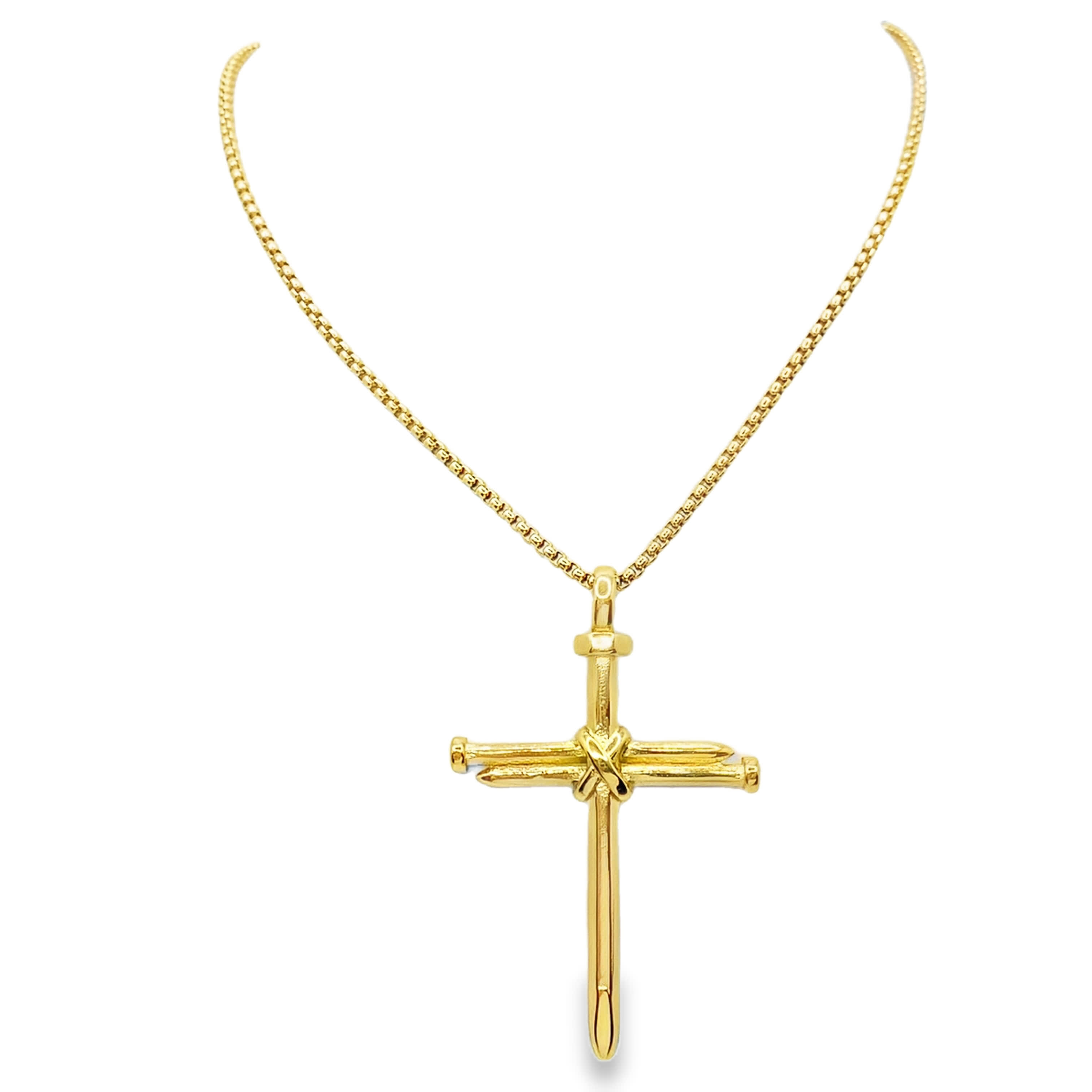 Naszyjnik z krzyżykiem w kształcie gwoździa ze złoconej stali