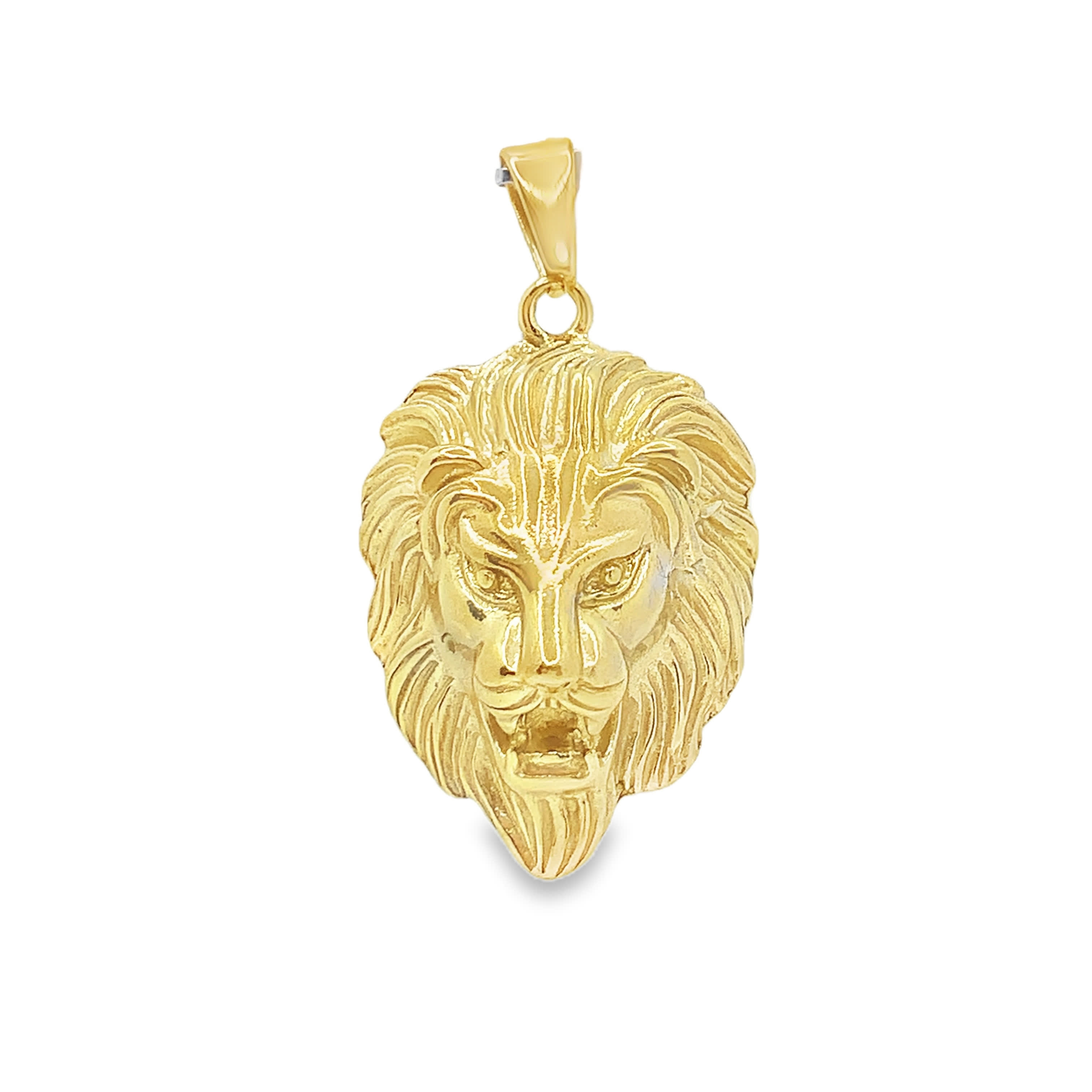 Majestatyczny wisiorek ze złoconej stali z głową lwa