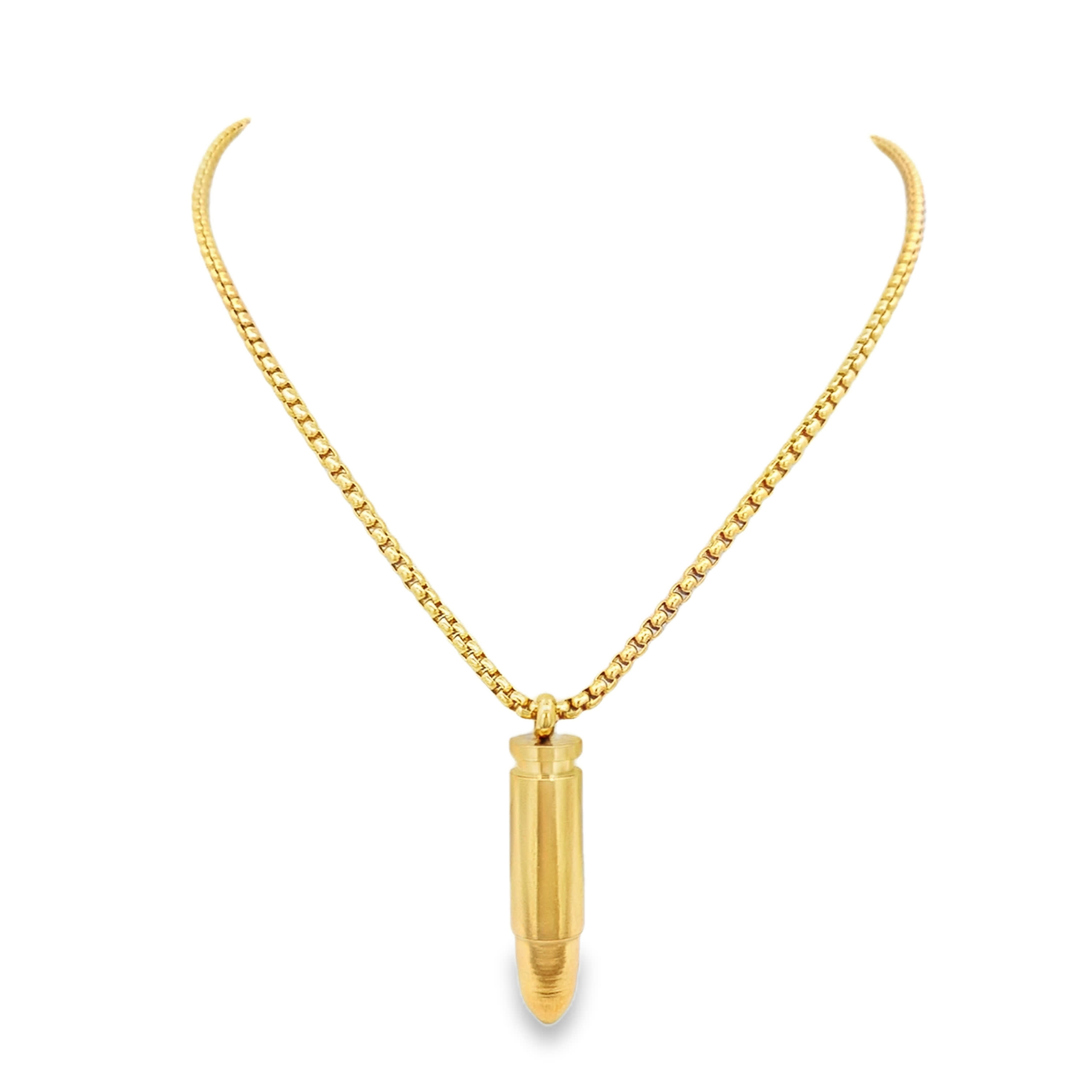 Yellow Gold Bullet Pendant Box Chain Necklace