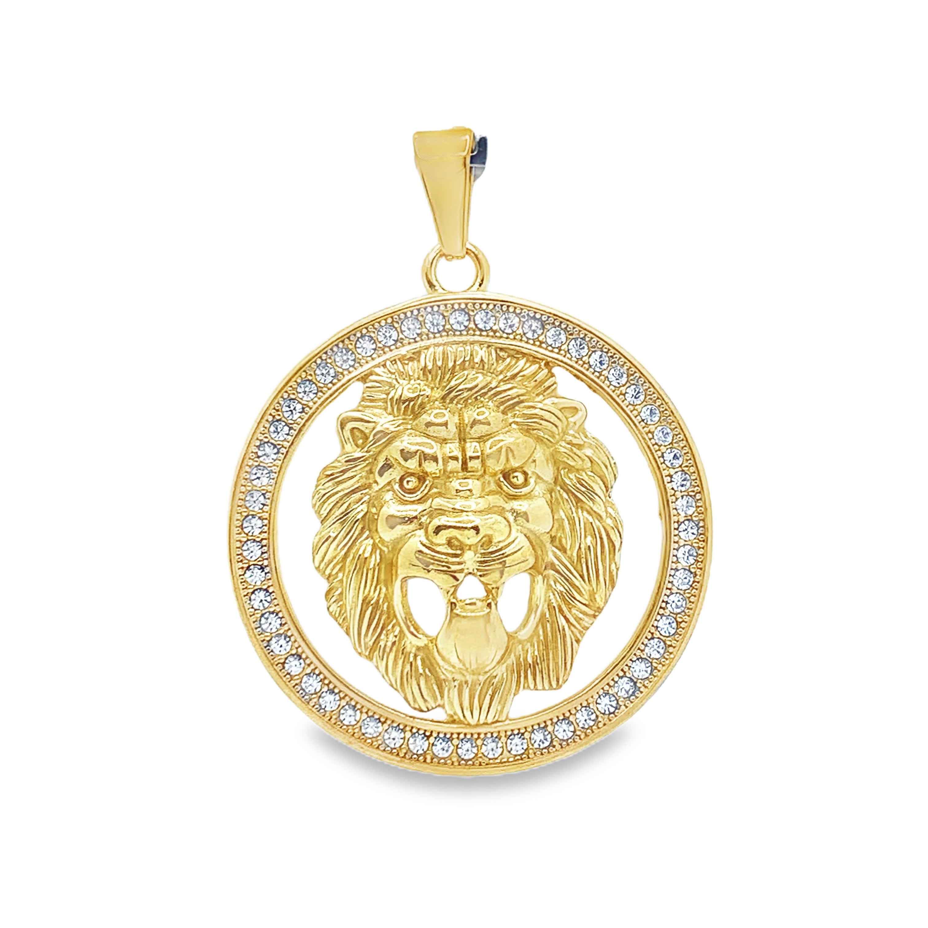 Wisiorek ze złoconej stali w kształcie lwa z okrągłymi kamieniami