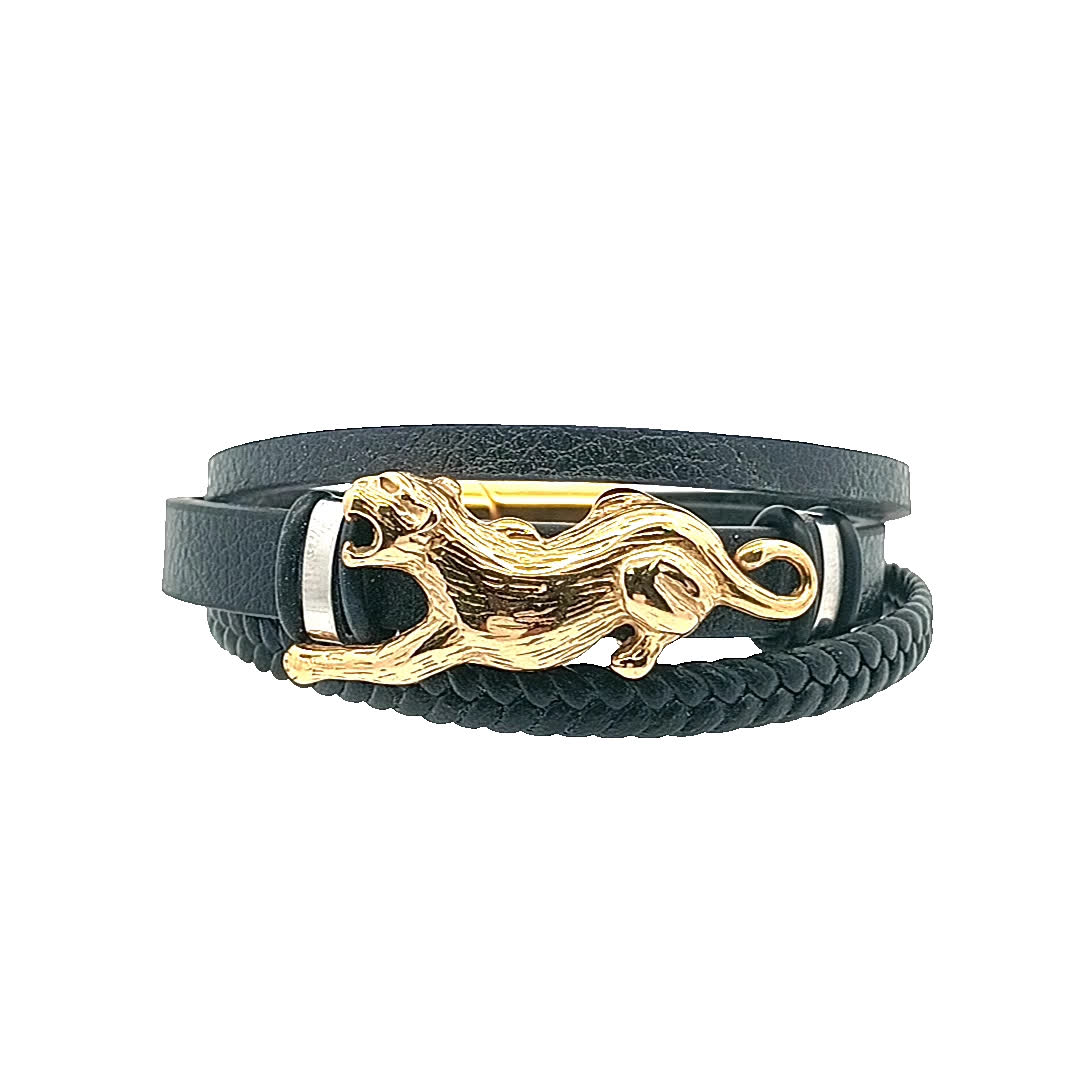 Stylowa czarna skórzana bransoletka