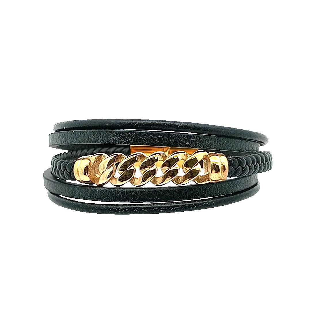Stylowa czarna skórzana bransoletka