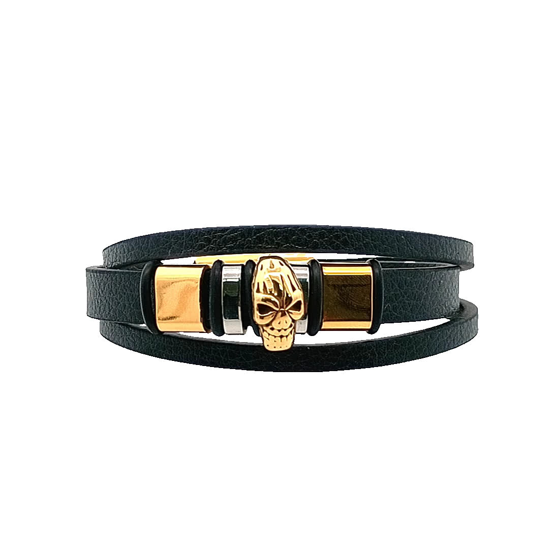 Stylowa skórzana bransoletka z czaszką