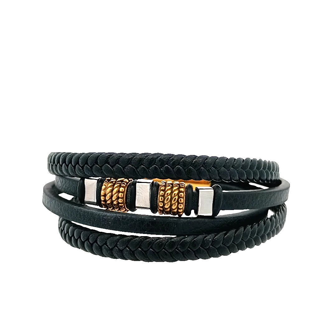 Stylowa czarna skórzana bransoletka