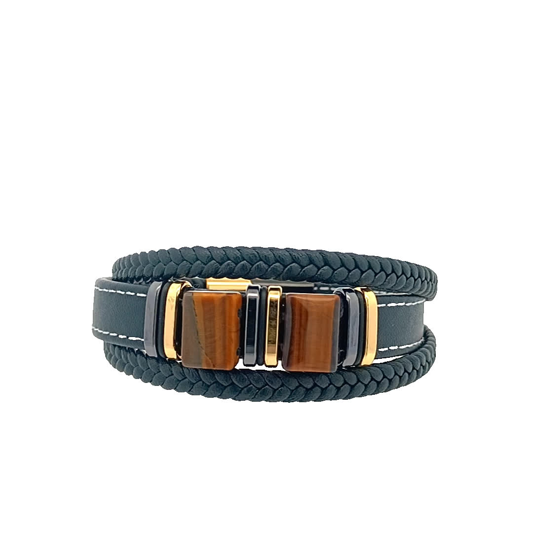 Stylowa bransoletka ze skóry i kamienia