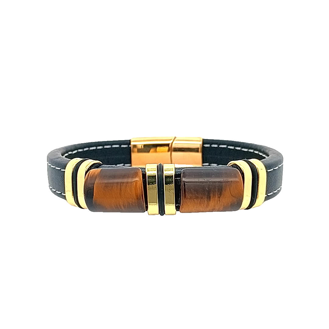 Stylowa bransoletka ze skóry i tygrysiego oka