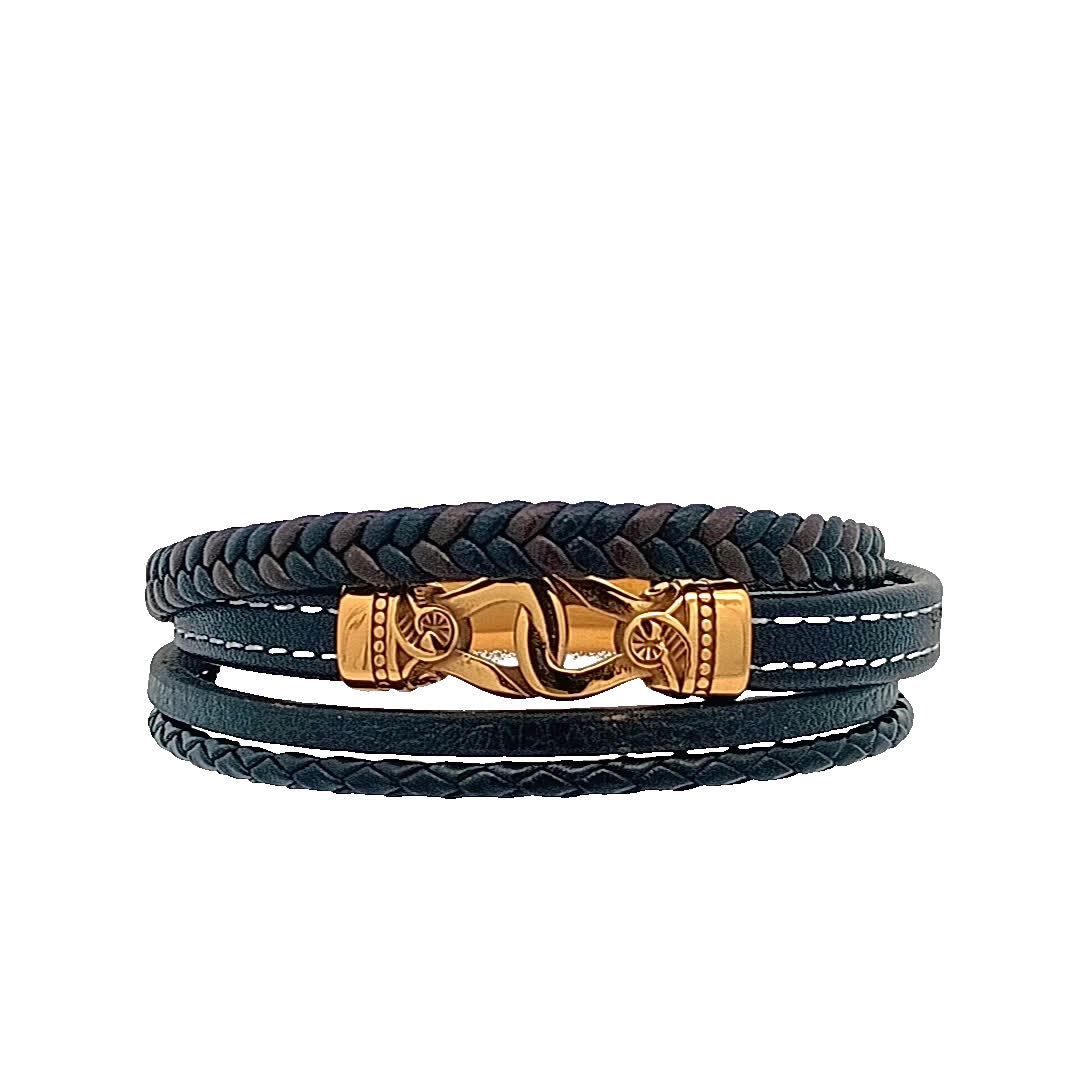 Stylowy zestaw bransoletek ze skóry i złocona