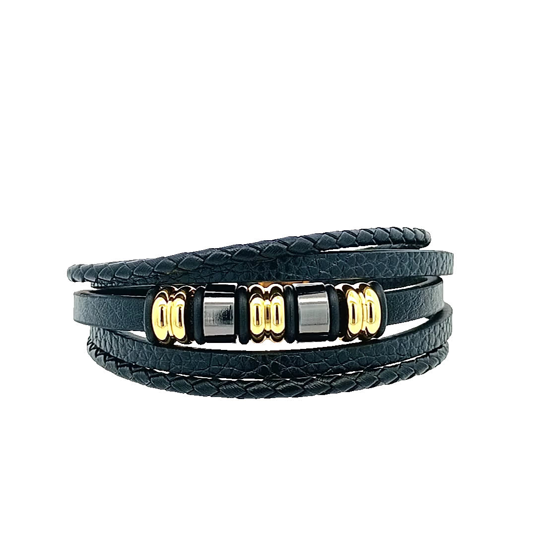 Elegancka czarna skórzana bransoletka