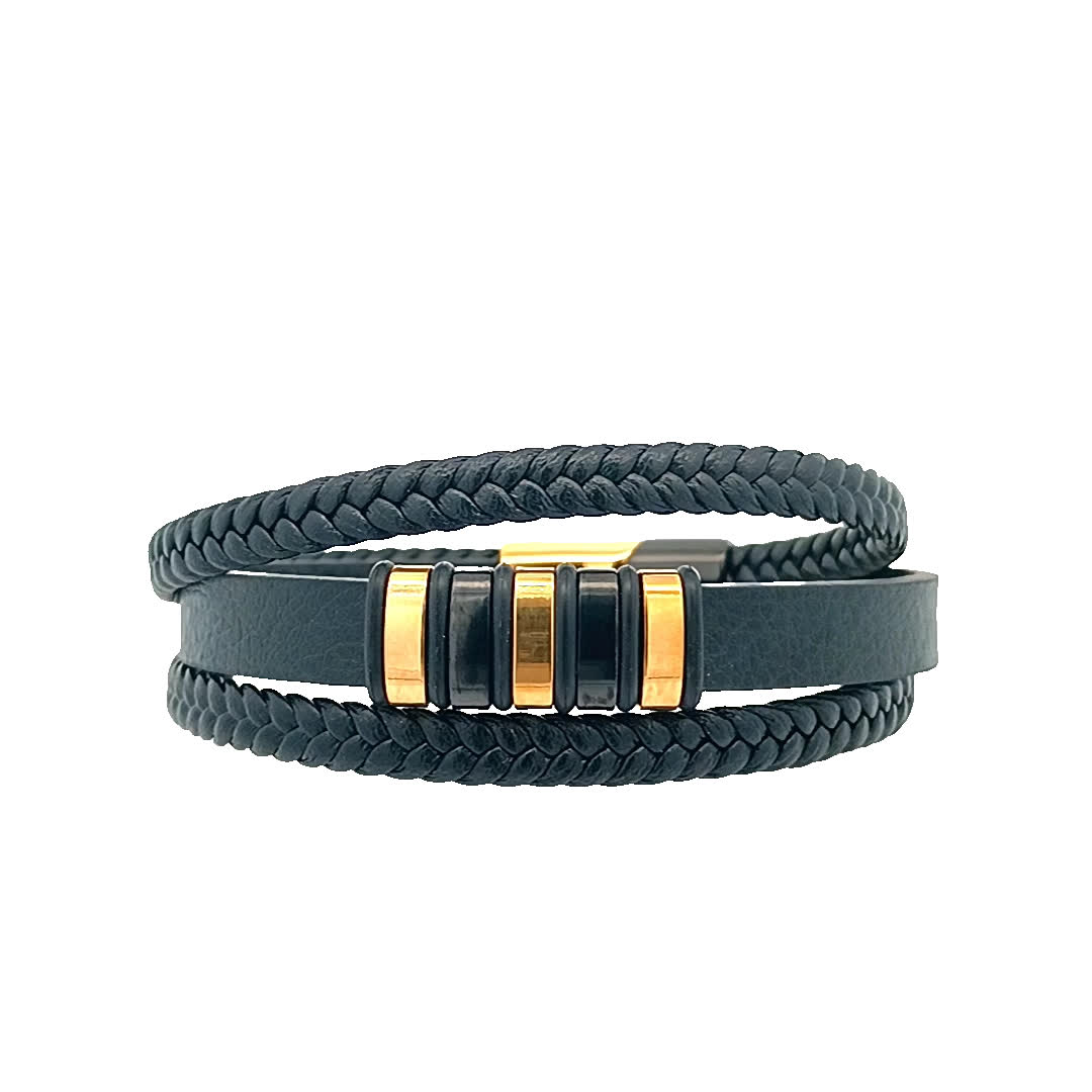 Stylowa czarna skórzana bransoletka